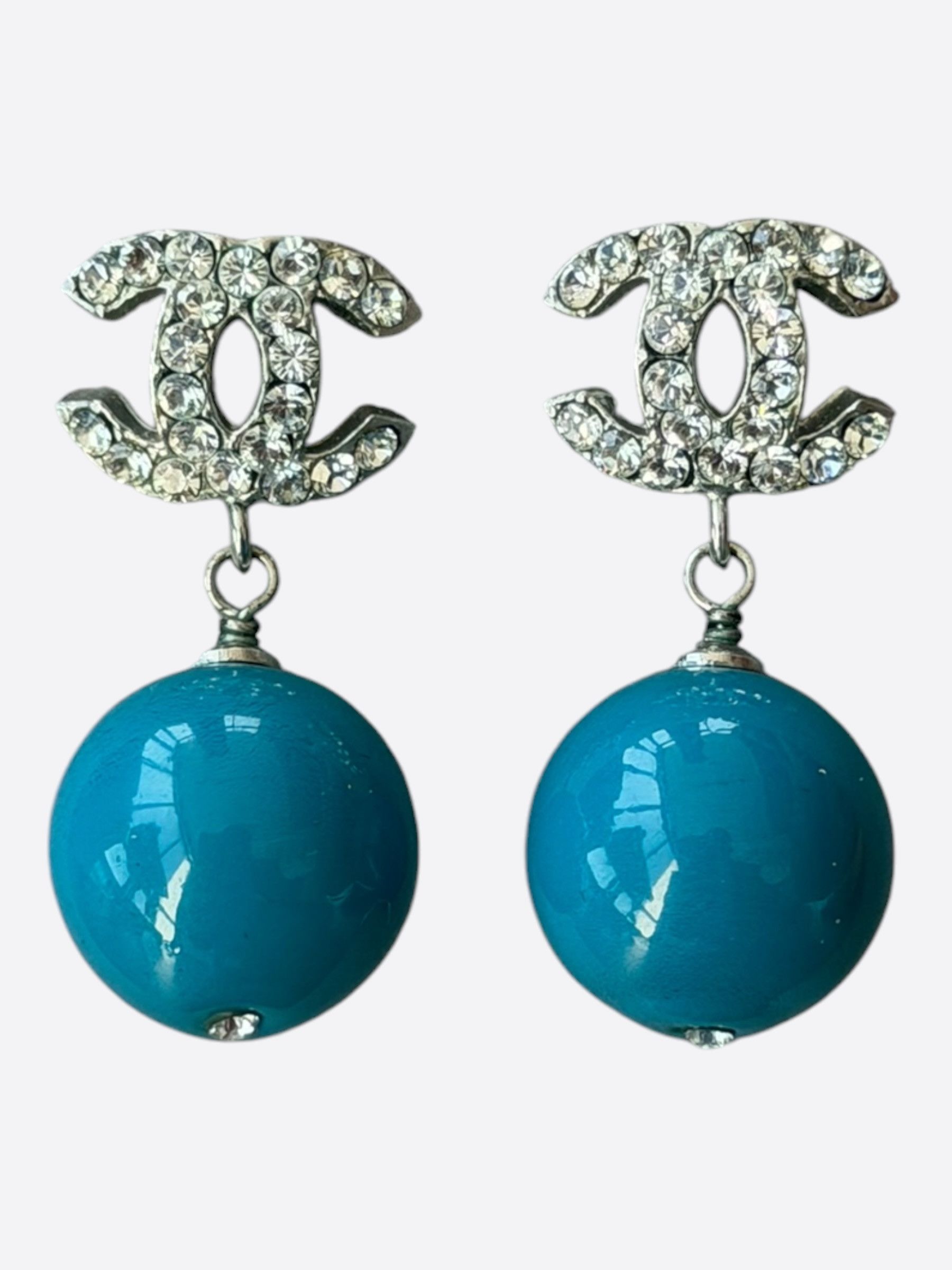 Chanel Chanel Turquoise & Crystal CC Logo Bead Earrings Size ONE SIZE - 1 Thumbnail