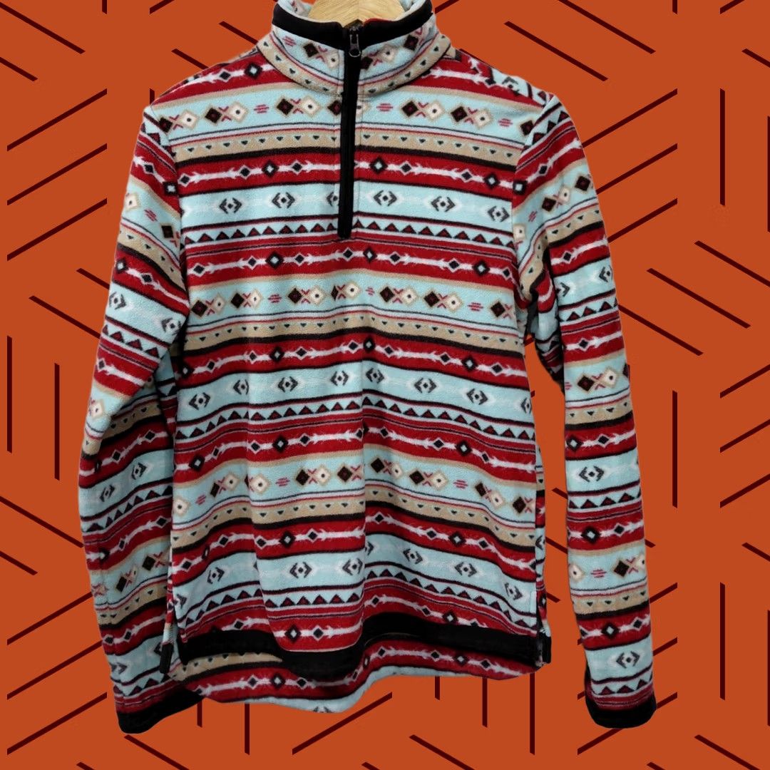 Vintage Outback Trading Company Pullover Fleece Sweater Red Blue M Mens Size US M / EU 48-50 / 2 - 1 Thumbnail