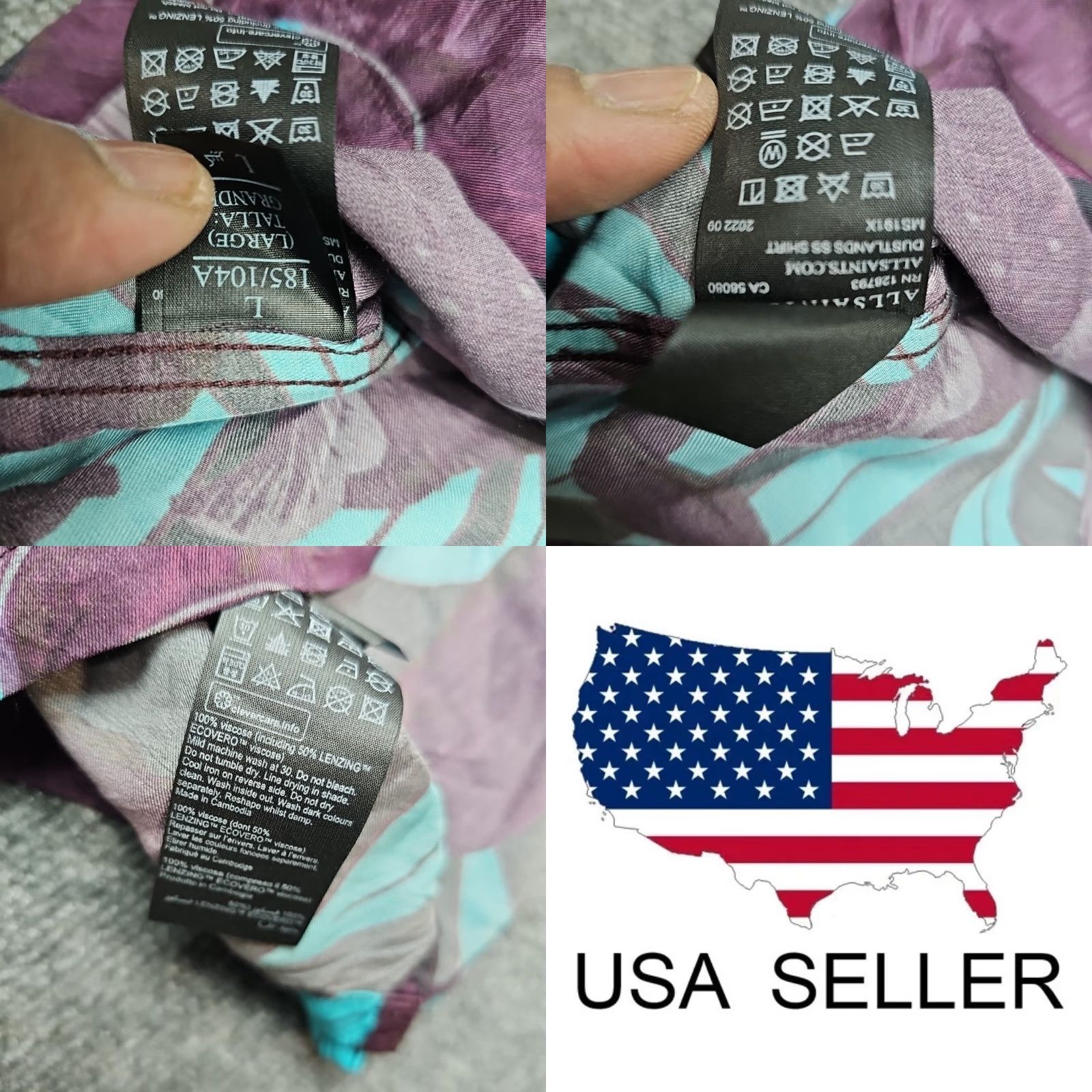 Allsaints AllSaints Shirt Men L Purple Teal Floral Loop Camp Collar Hawaiian Shirt Size US L / EU 52-54 / 3 - 9 Thumbnail
