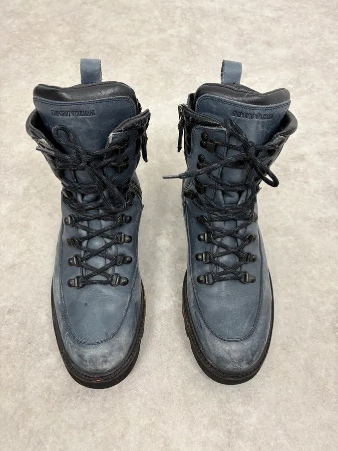 Emporio Armani 2010s Emporio Armani Avant-Garde Brut Blue Leather Boots Size US 8.5 / EU 41-42 - 2 Thumbnail