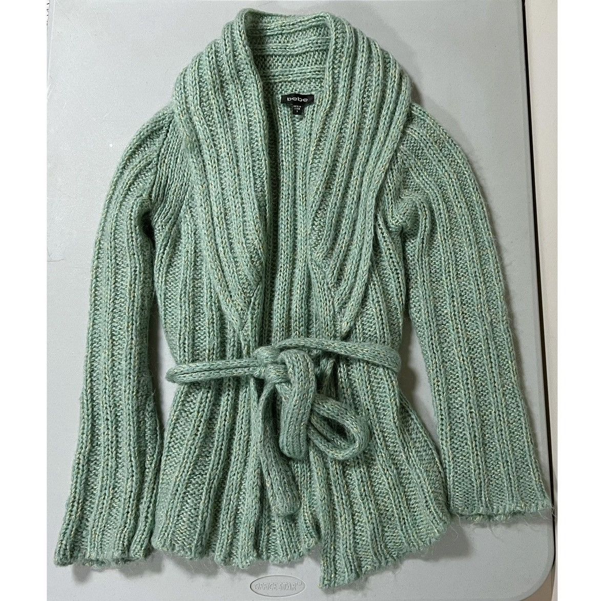 Bebe Bebe Mint Green Gold Knit Sweater Cardigan Outwear Size S ✨ Size S / US 4 / IT 40 - 3 Thumbnail