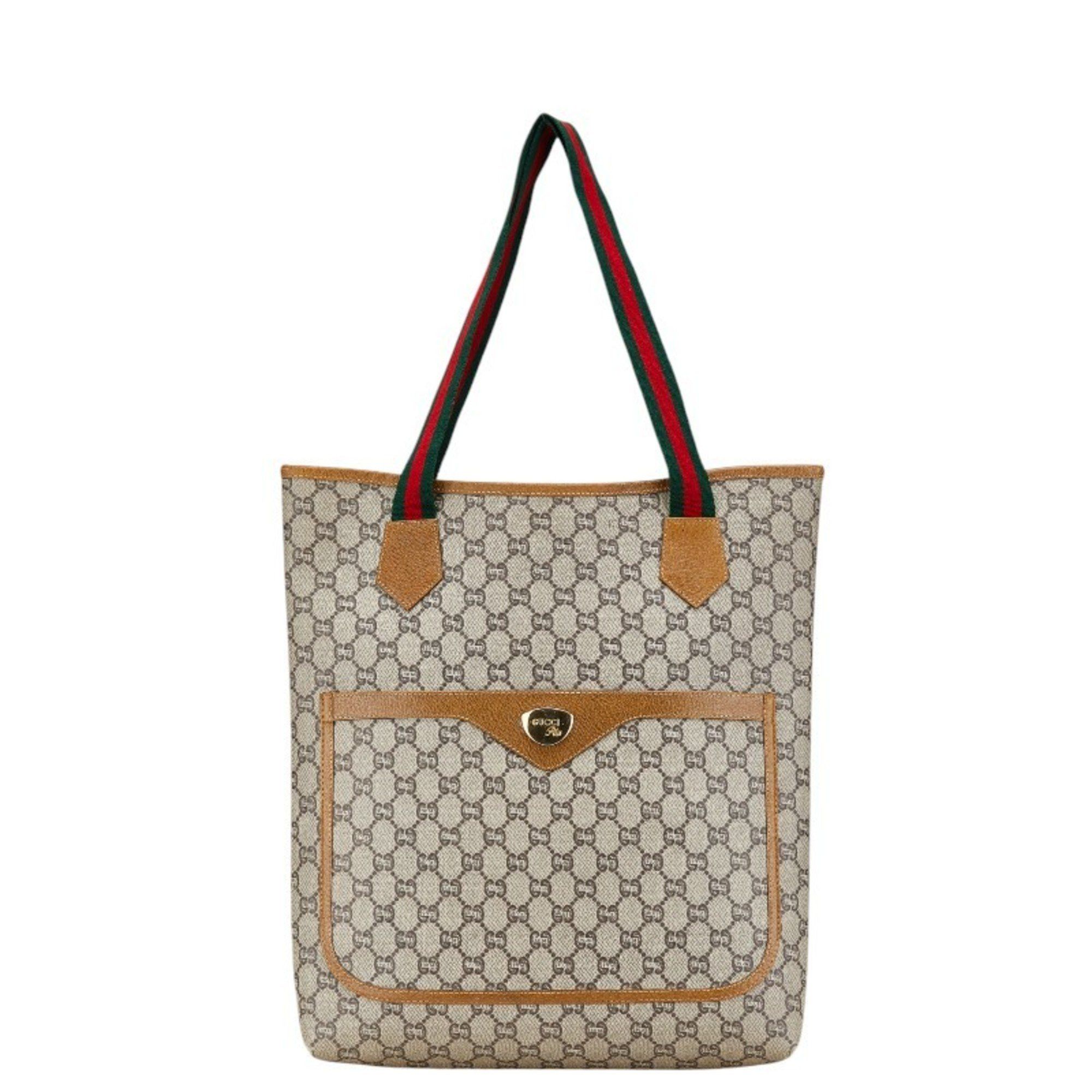 Gucci Old GG Plus Sherry Line Tote Bag Shoulder Beige Brown Pvc Leather Women's Gucci