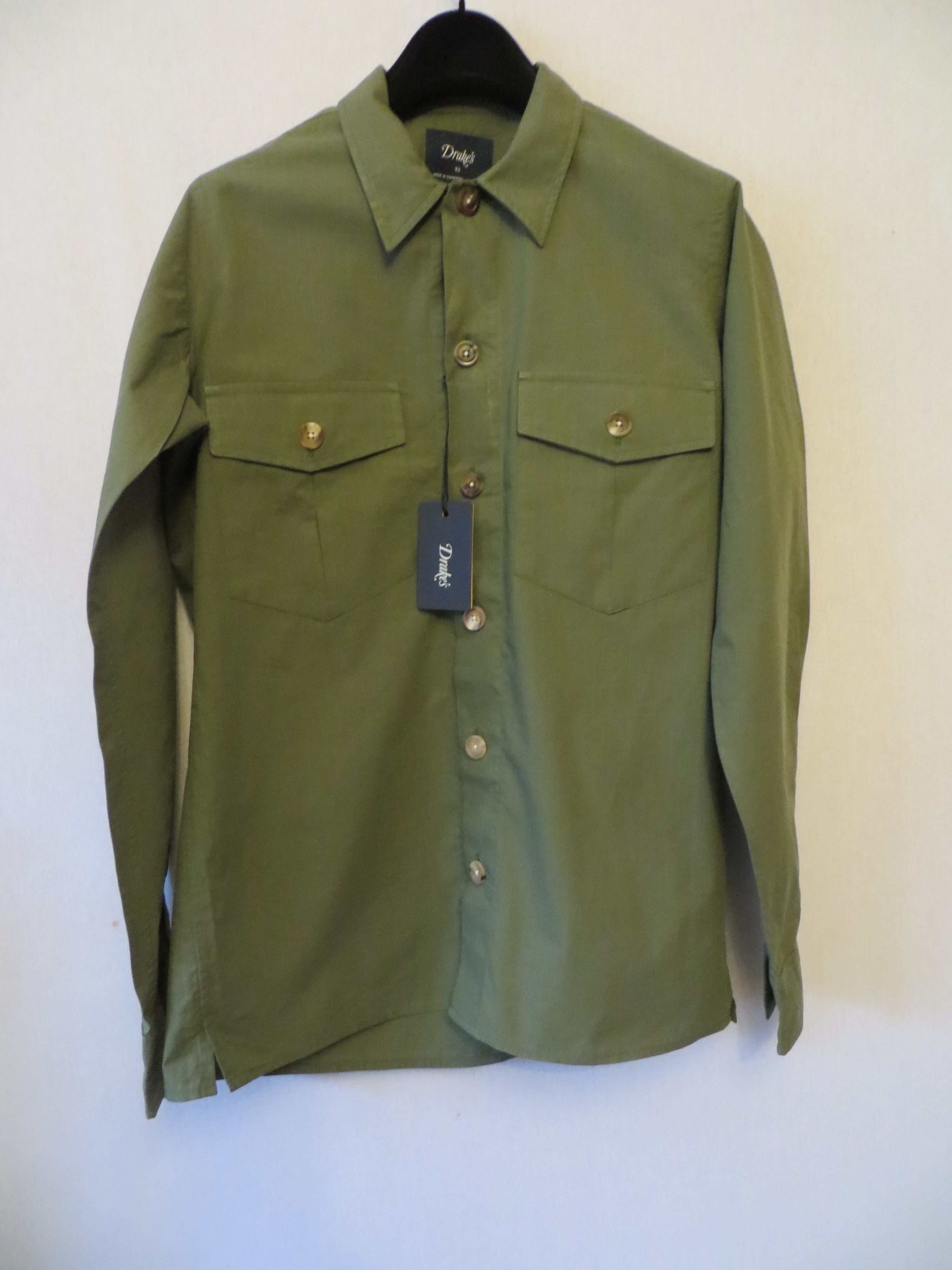 Image of Drakes Ripstop Green Over Shirt, Men's (Size XS)