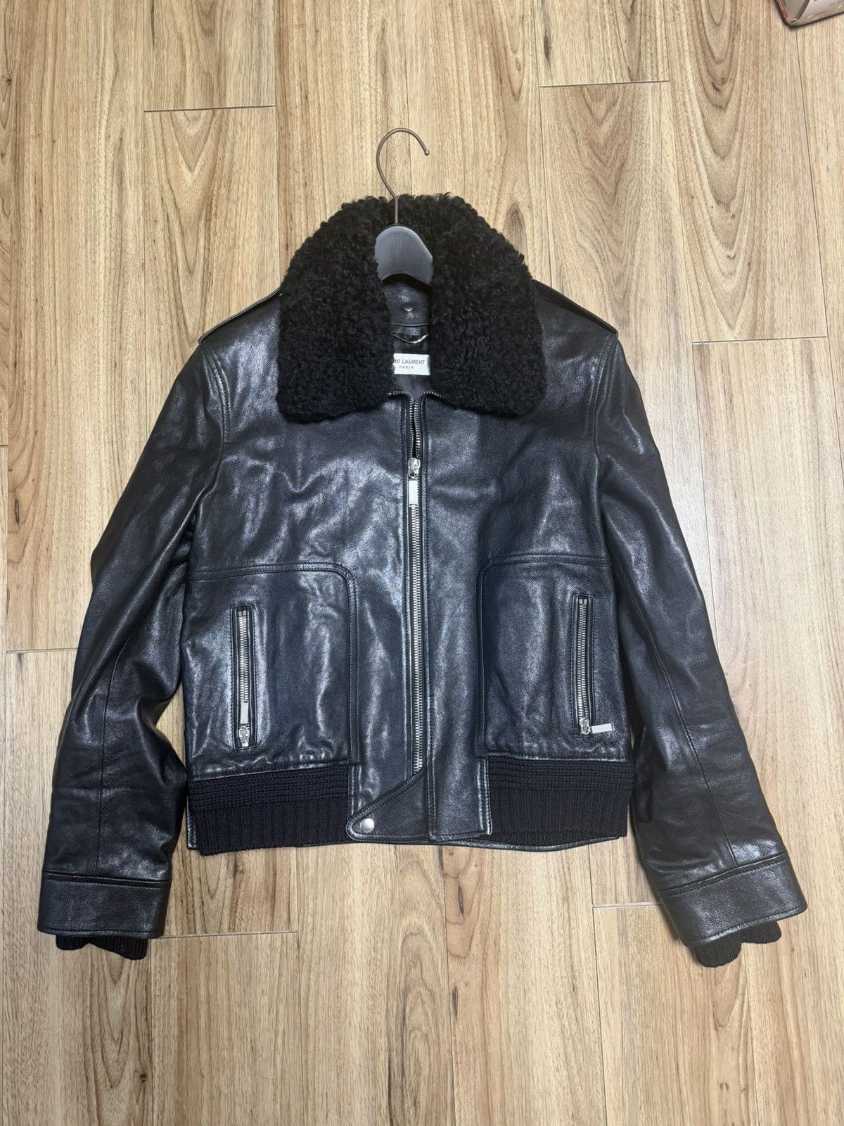 Saint laurent leather shearling jacket sz50