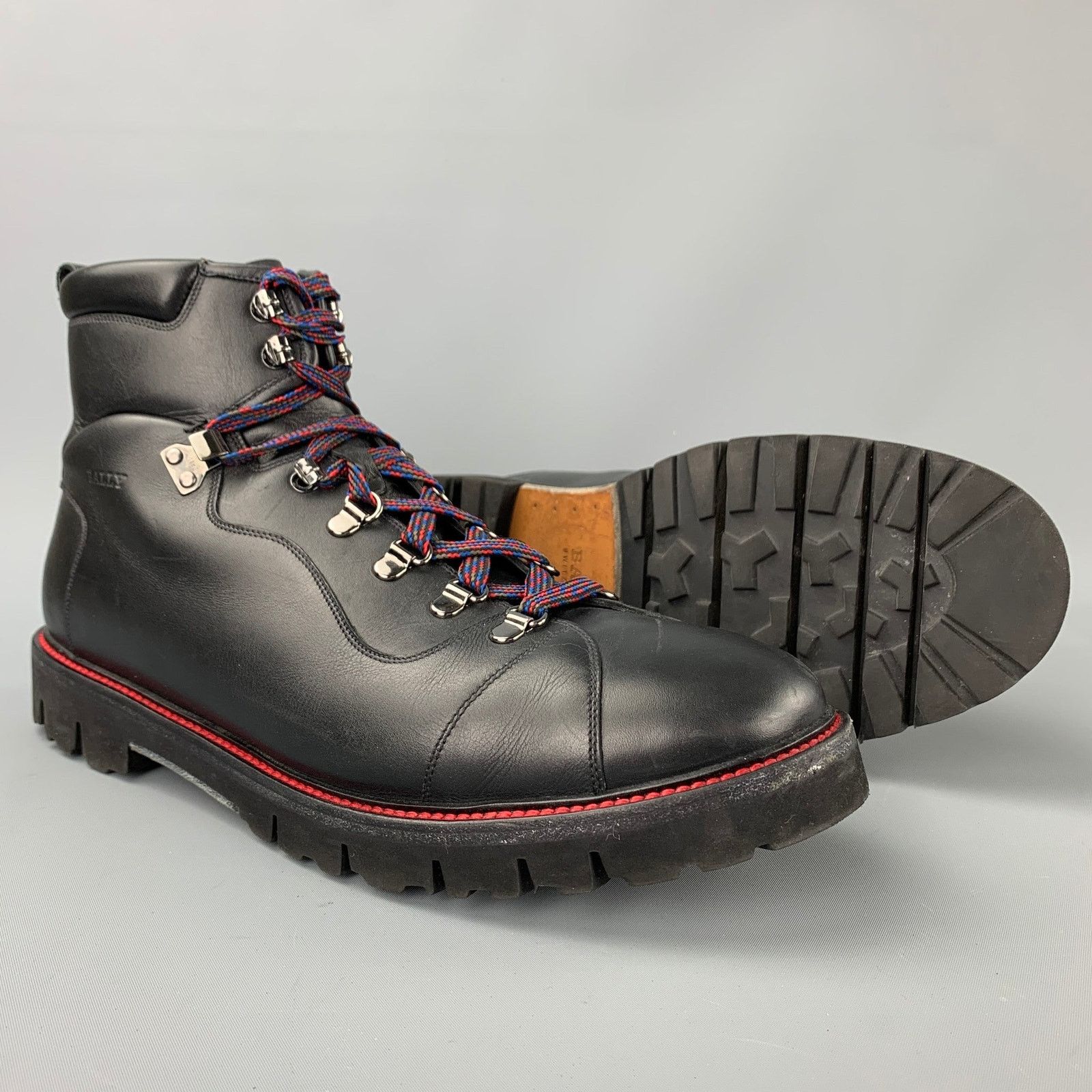 Bally 11 Black Contrast Stitch Leather Fur Ankle Hiking Boots Size US 11 / EU 44 - 3 Thumbnail