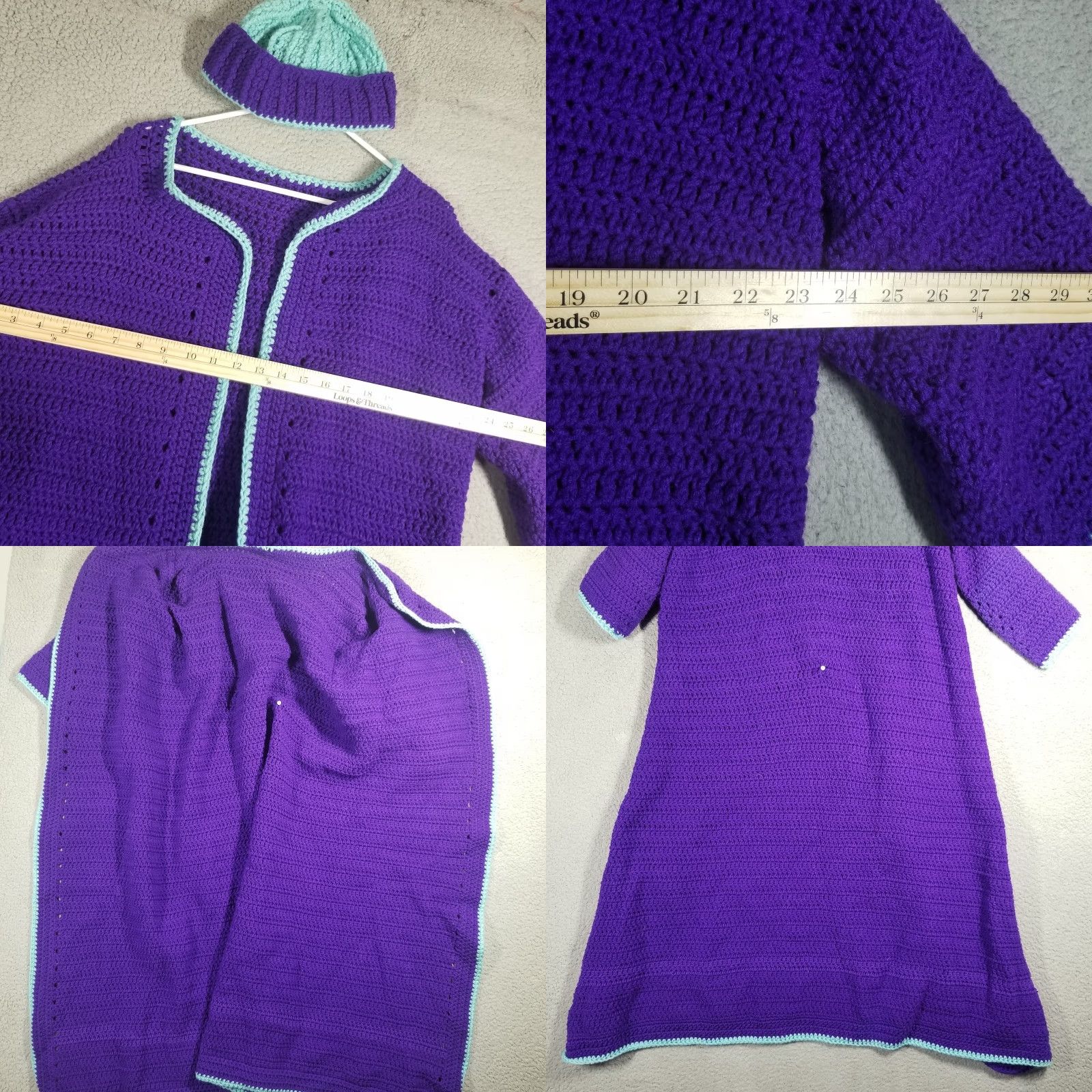 Vintage Vintage Handmade Crochet Duster Cardigan Robe Hat Woman 2XL Purple Teal 90s Bohemian Gothic Retro Hipster Rock Punk Shirt? Size XXL / US 16-18 / IT 52-54 - 8 Thumbnail