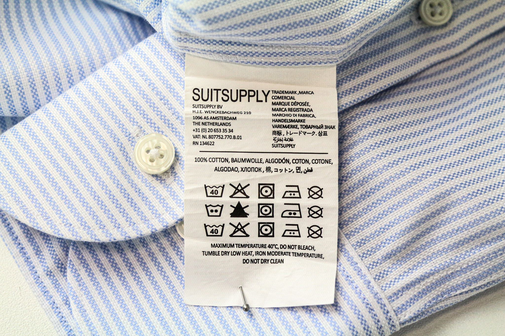 Suitsupply 39L/15 1/2L Extra Slim Blue Cotton Striped Shirt 77028 Size 38R - 6 Thumbnail
