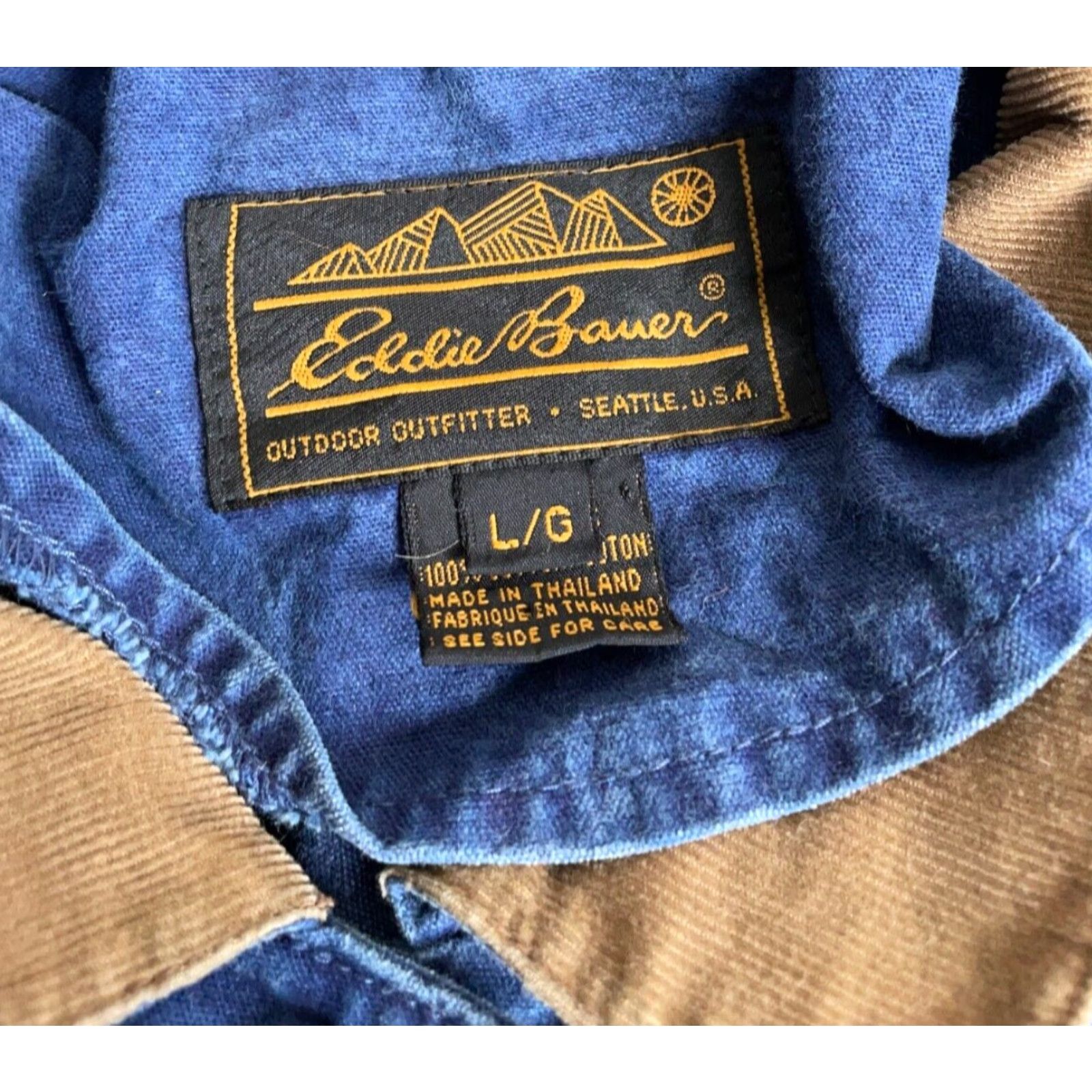Eddie Bauer VINTAGE 90s Eddie Bauer Canvas Chore Jacket Women's Large Faded Blue Corduroy Collar Size L / US 10 / IT 46 - 3 Thumbnail