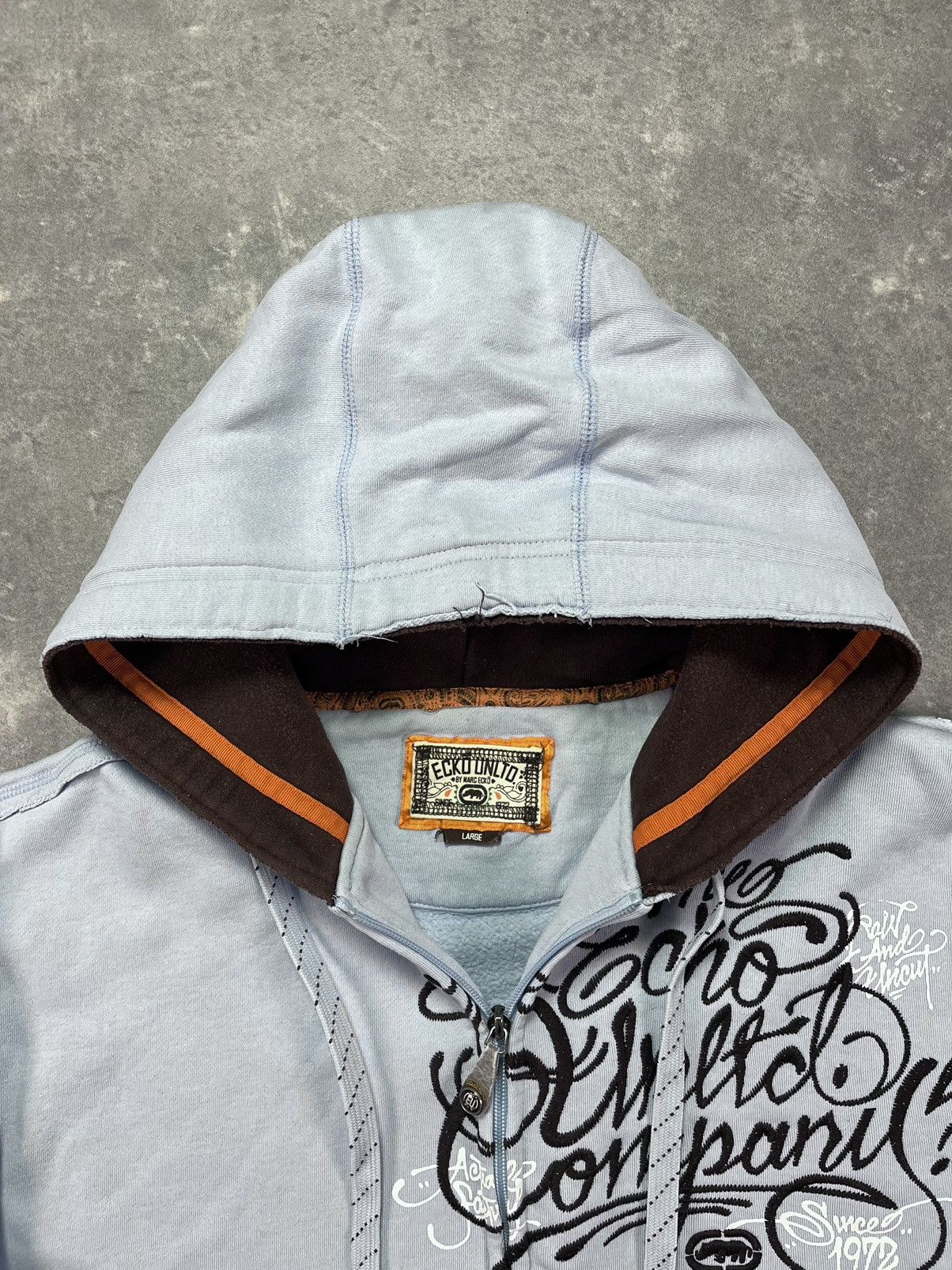 Ecko Unltd. Ecko Unltd. Embroidered Logo Baby Blue Baggy Zip Hoodie L XL Size US L / EU 52-54 / 3 - 12 Thumbnail