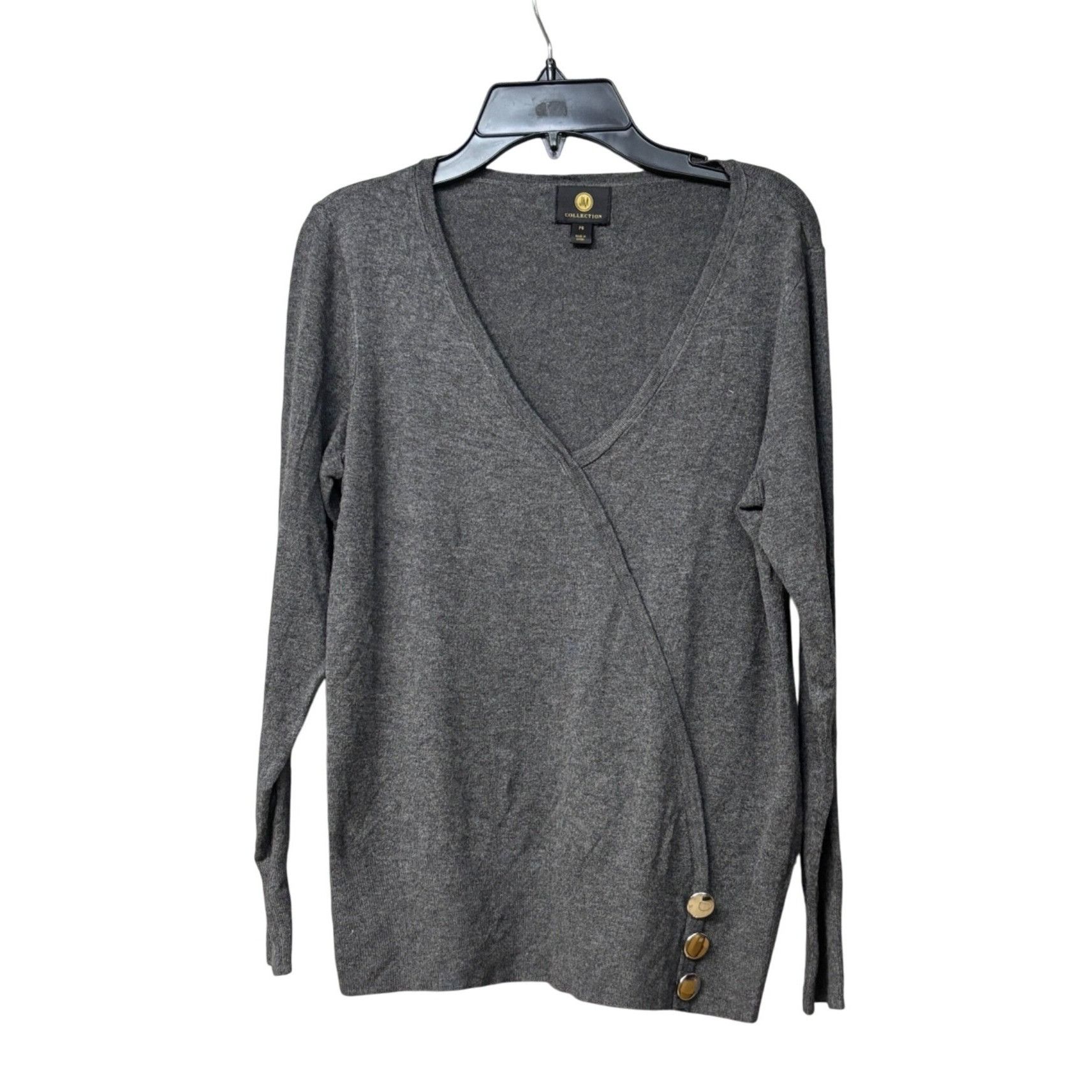 JM Collection JM Collections Petite Button-Embellished Sweater, Charcoal H Size ONE SIZE - 4 Thumbnail
