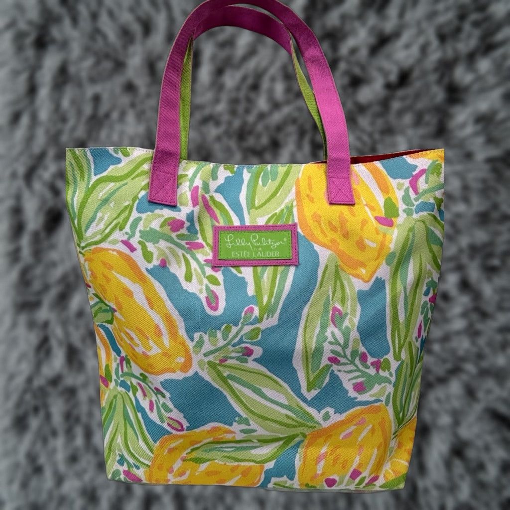 Lilly Pulitzer LILLY PULITZER x ESTEE LAUDER Tote Bag LEMONS / FLORAL Yellow Green Pink EUC Size ONE SIZE - 1 Thumbnail