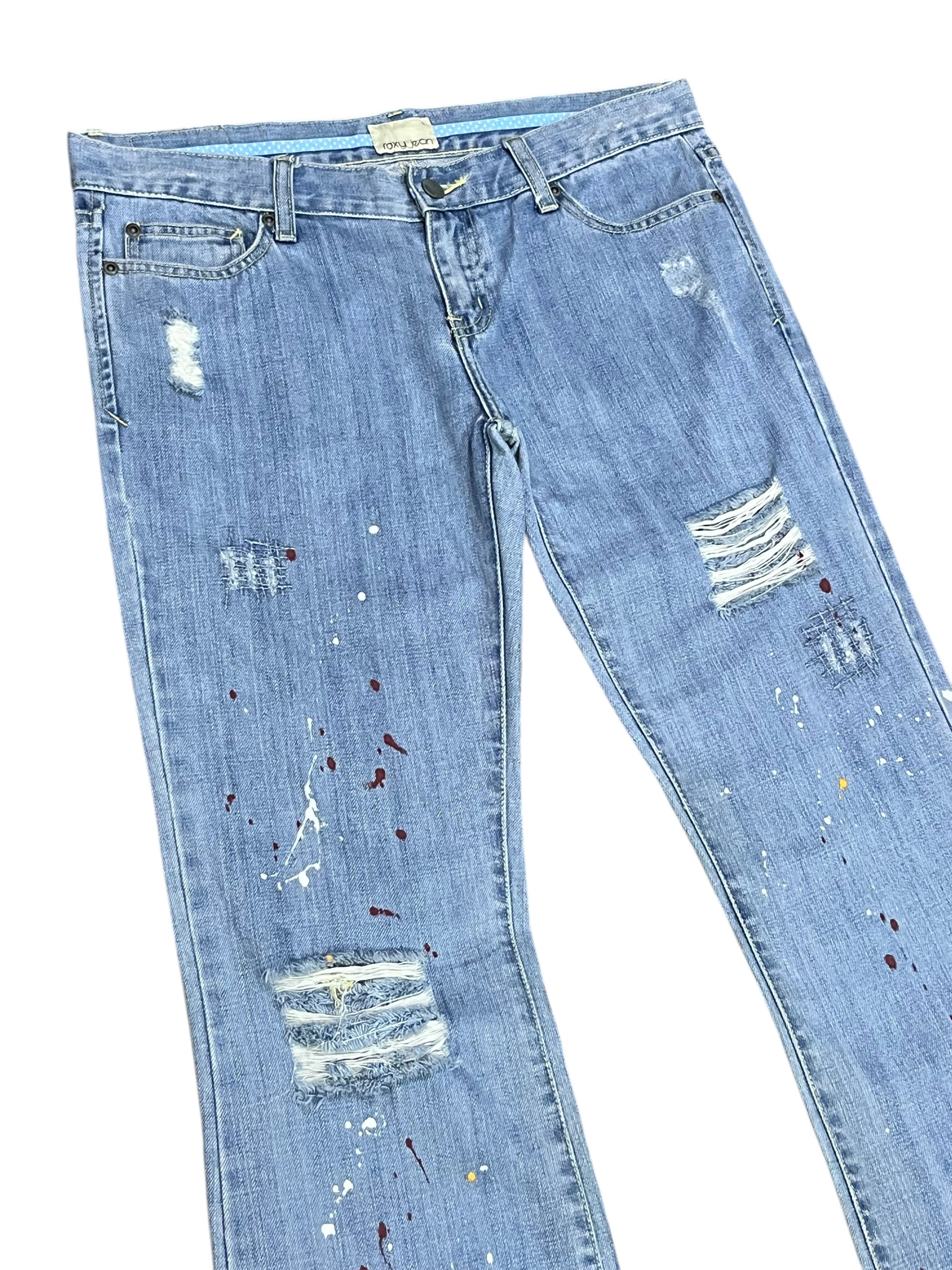 Quiksilver DOPE🔥ROXY Paint Splatter Ripped Vintage Flare Denim Size 31" - 5 Thumbnail