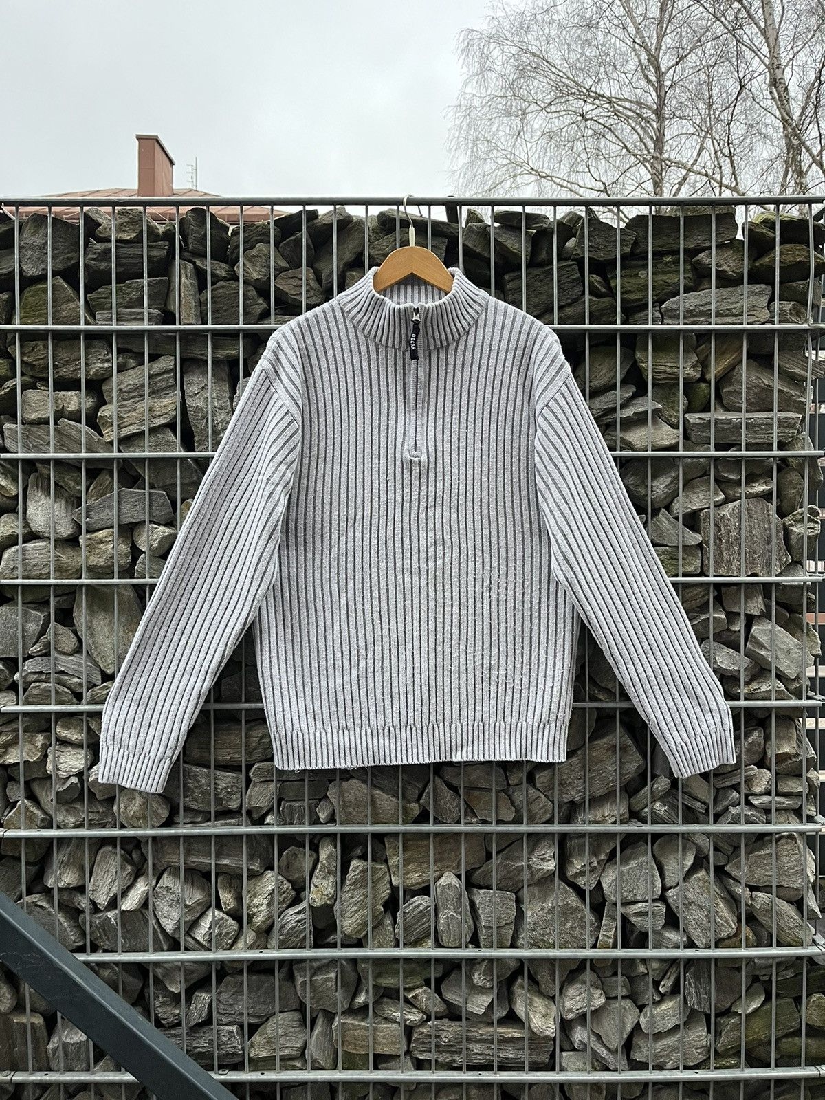 Pre-owned Avant Garde Japanese Style Striped  Zip Sweater Y2k In Grey