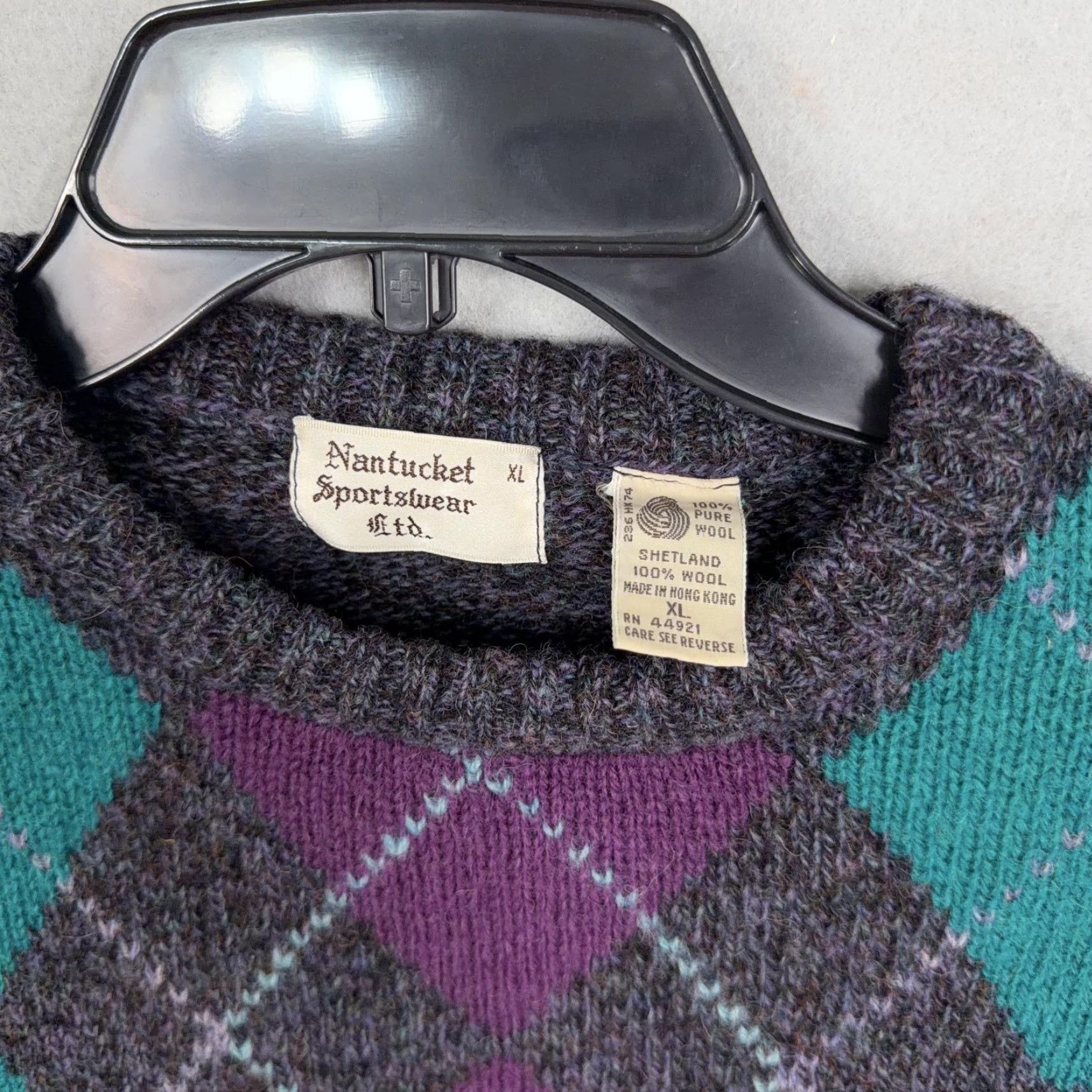 Vintage VINTAGE Nantucket Sportswear Sweater Mens XL Argyle Crewneck Wool Knit Gray 80s Size US XL / EU 56 / 4 - 4 Thumbnail