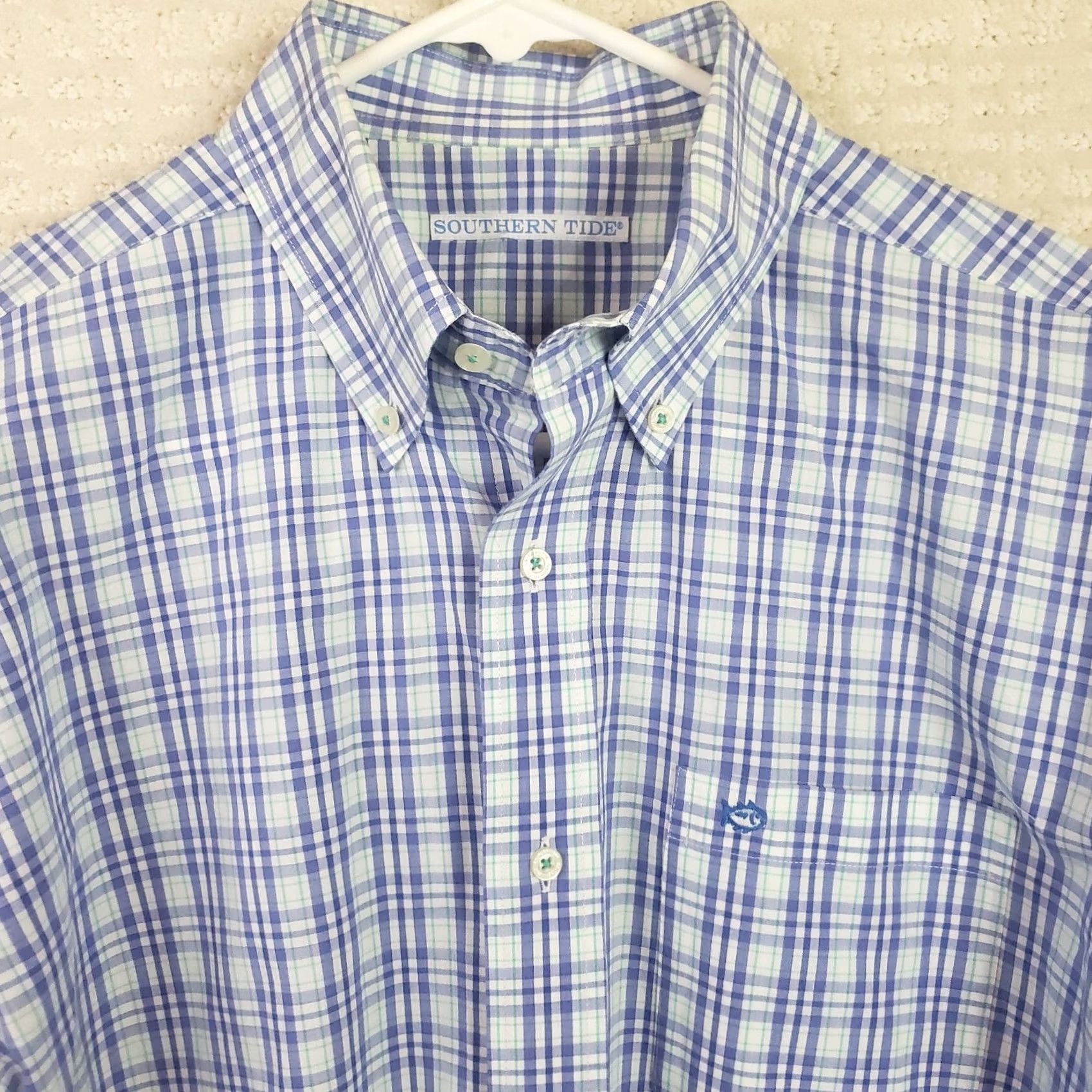Southern Tide Southern Tide Button-Down Shirt Blue Plaid Long Sleeve Men L Dress Shirt Vintage? No. Size 42R - 3 Thumbnail