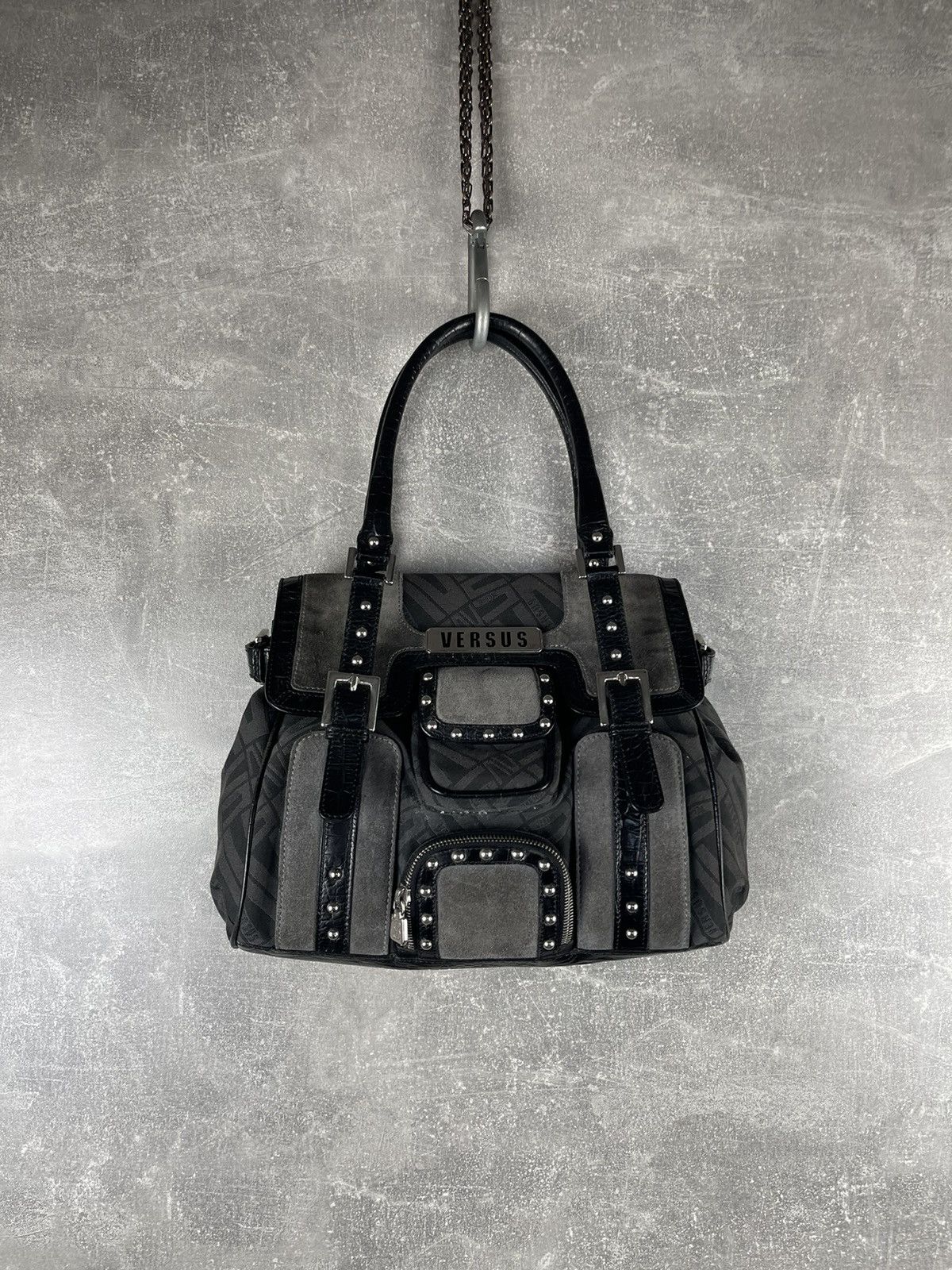 Versus Versace Versus Versace Studded Logo Jacquard Leather Trim Handbag Size ONE SIZE - 1 Thumbnail
