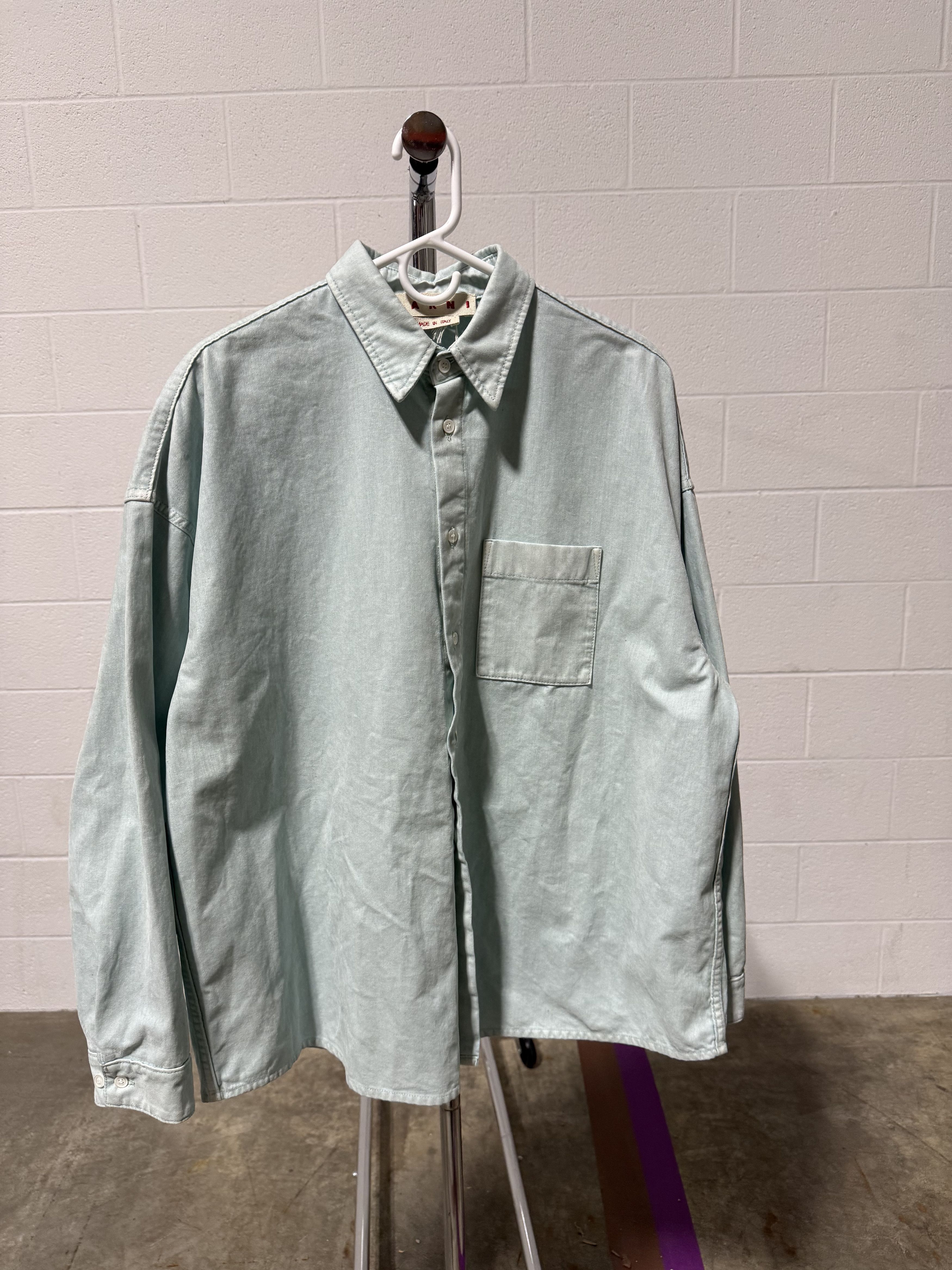 Marni Marni Flocked Denim Overshirt 'Aquamarine' Size US S / EU 44-46 / 1 - 1 Thumbnail