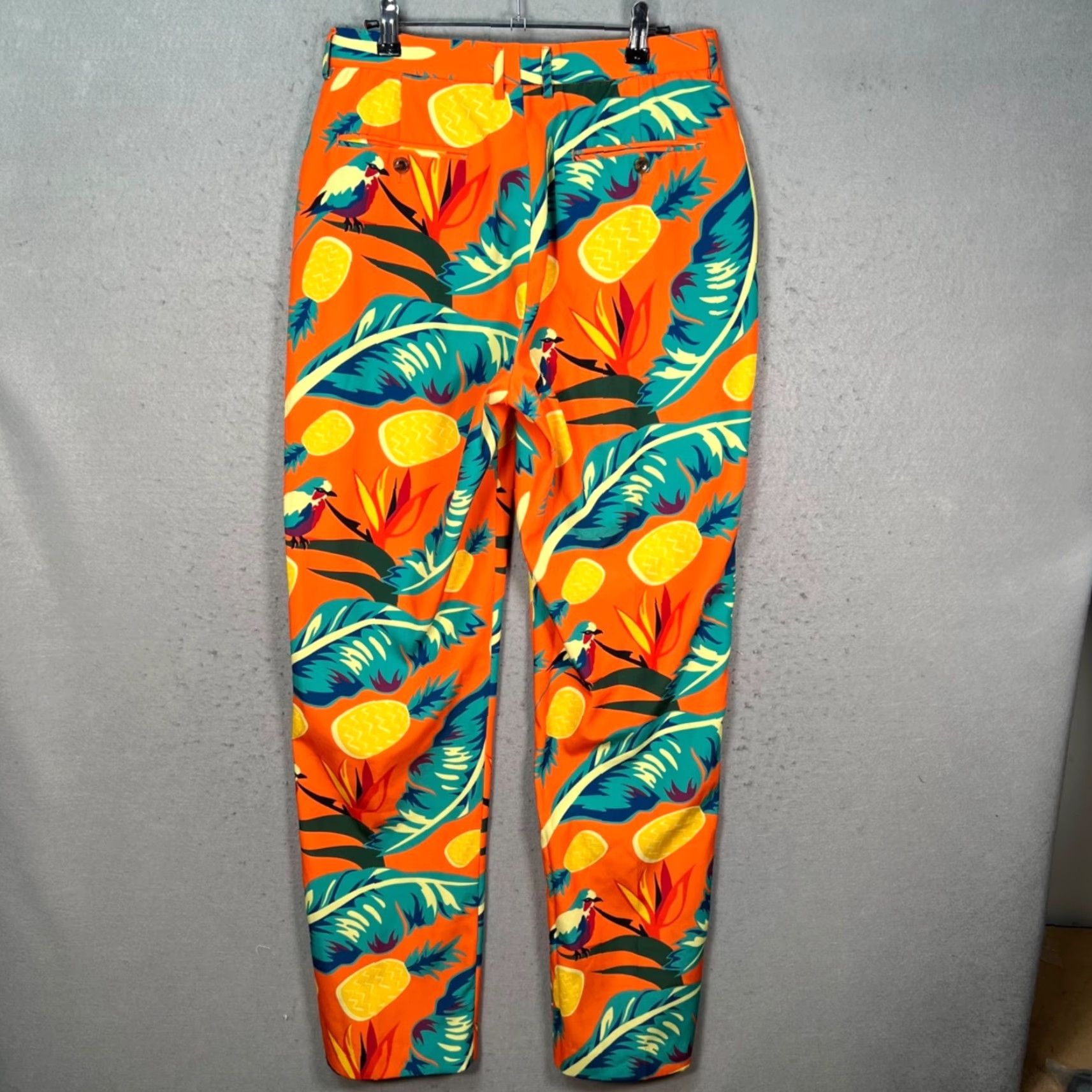 Vintage Shinesty Mens Dress Pants Orange Tropical Pineapple Print Flat Front Chino 34 x 34 Pants Mens Size US 34 / EU 50 - 2 Thumbnail
