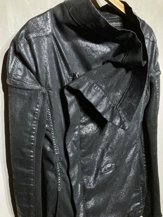 Rick Owens $1375 HEAVY WAX BLACK SCRUB AW09 ASYMMETRICAL JACKET SLIM L ...