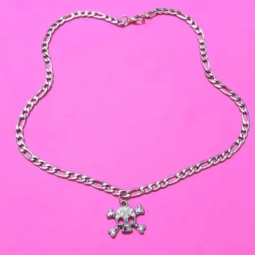 Handmade Rhinestones Crystal cross Skull Figaro Chain Choker Size ONE SIZE - 4 Thumbnail
