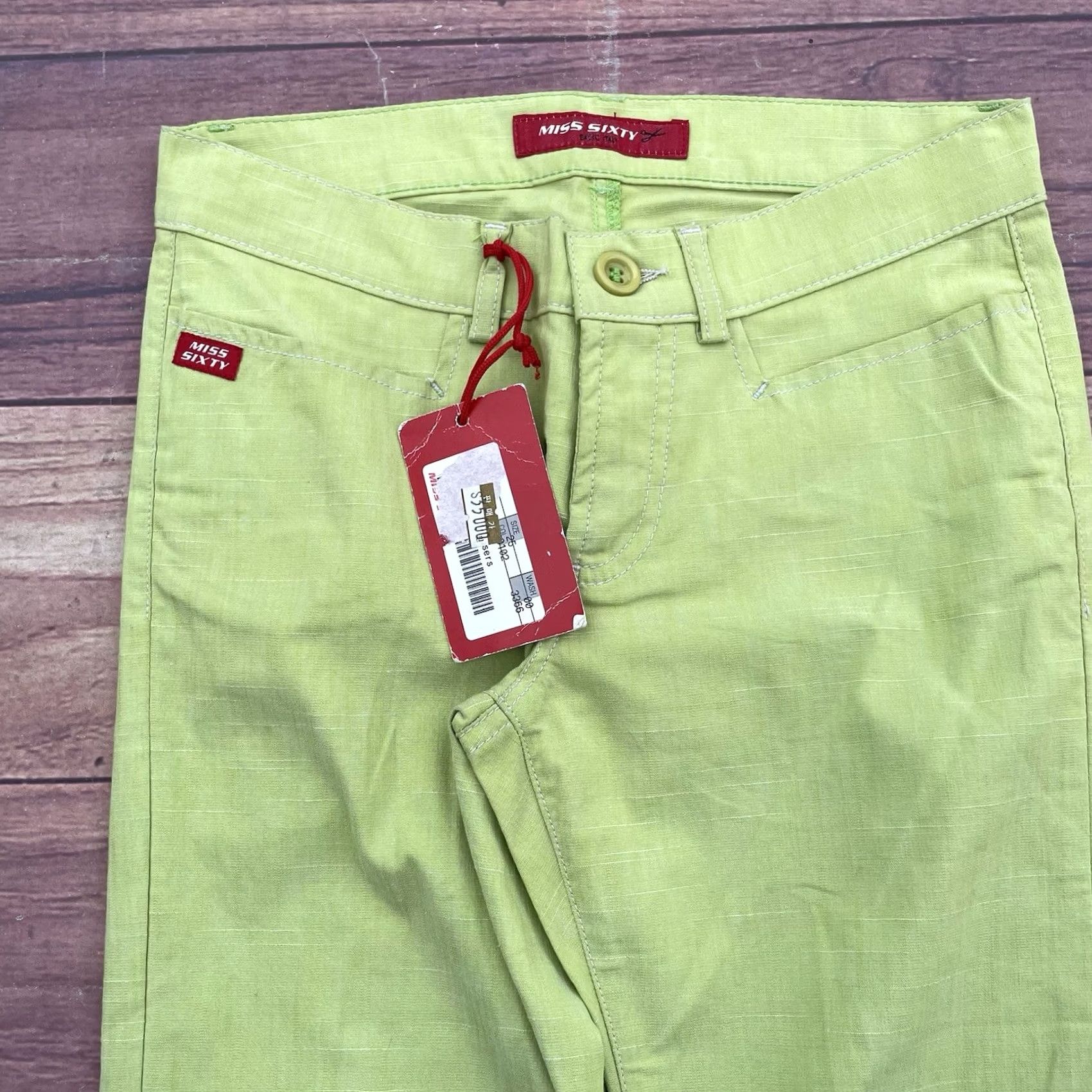 Miss Sixty VINTAGE Miss Sixty Capri Jeans Women 90s Lime Green Cotton 25 Inseam 25 Pockets 5-Pocket Denim Italy Size 42" / US 20 - 2 Thumbnail