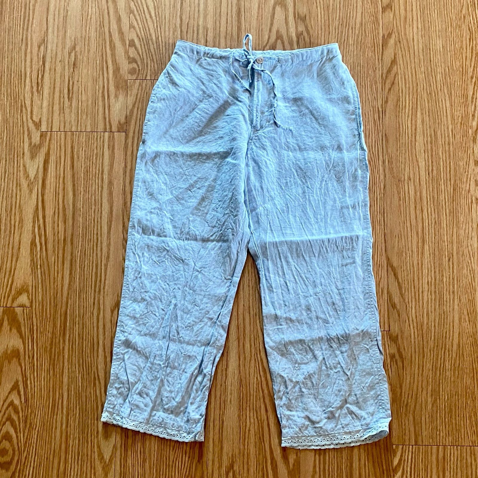 Other Sigrid Olsen SO Blue Cropped Linen Pants Womens Petite Small Size 28" / US 6 / IT 42 - 2 Thumbnail