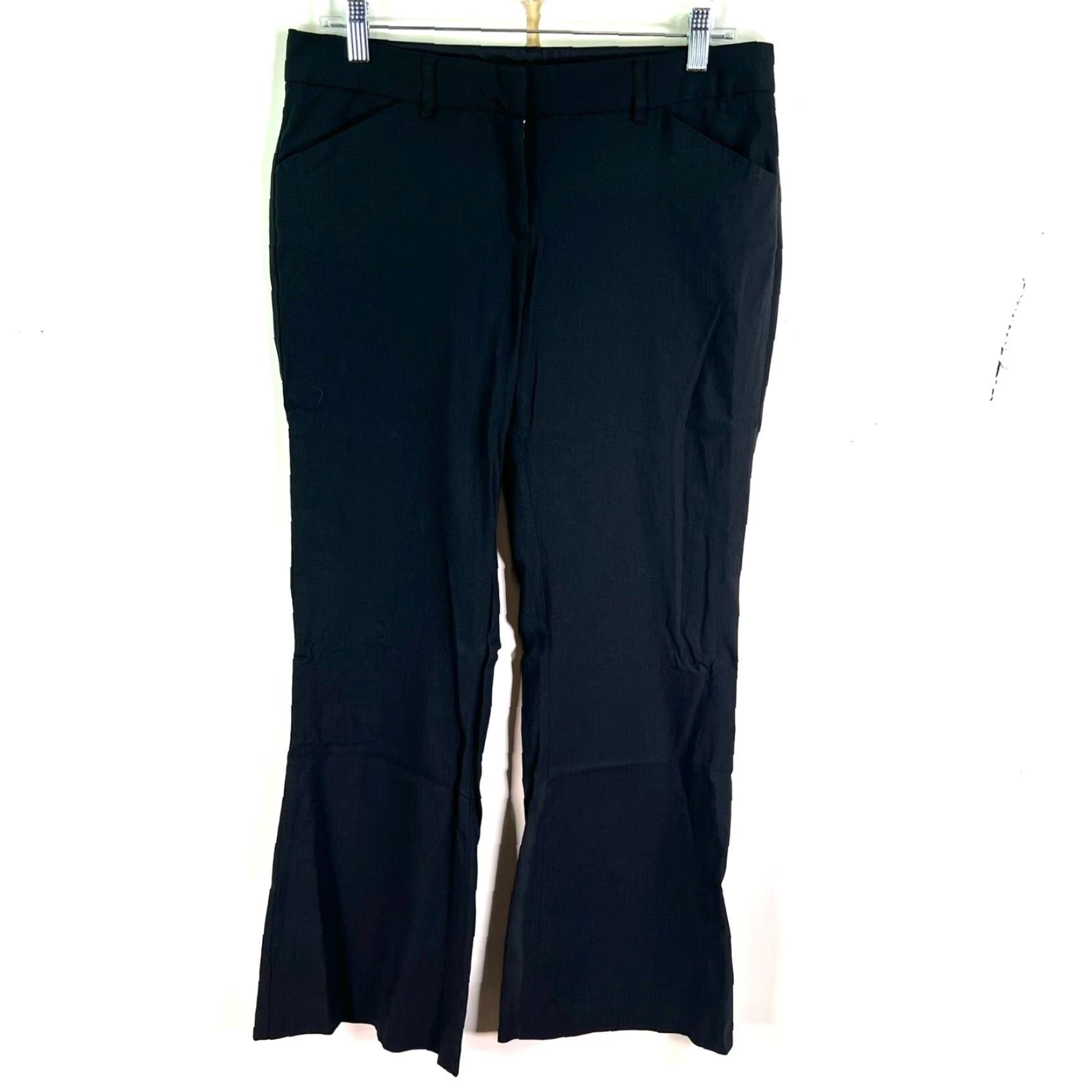 Express Express Black Flared Leg Pants Womens Size 8 32X31 Knit Stretch Pockets High Rise Flat Front Size 30" / US 8 / IT 44 - 2 Thumbnail