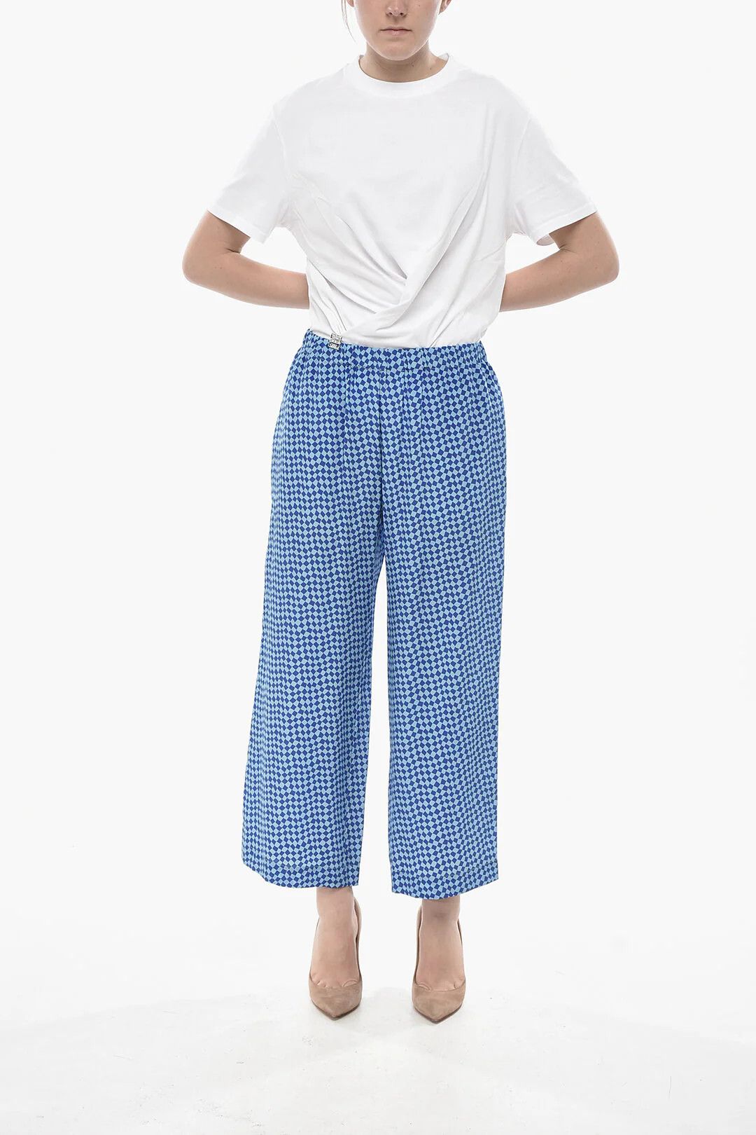 Marni og1mm0326 Pure Silk Checked Pant in Blue Size 28" / US 6 / IT 42 - 4 Thumbnail