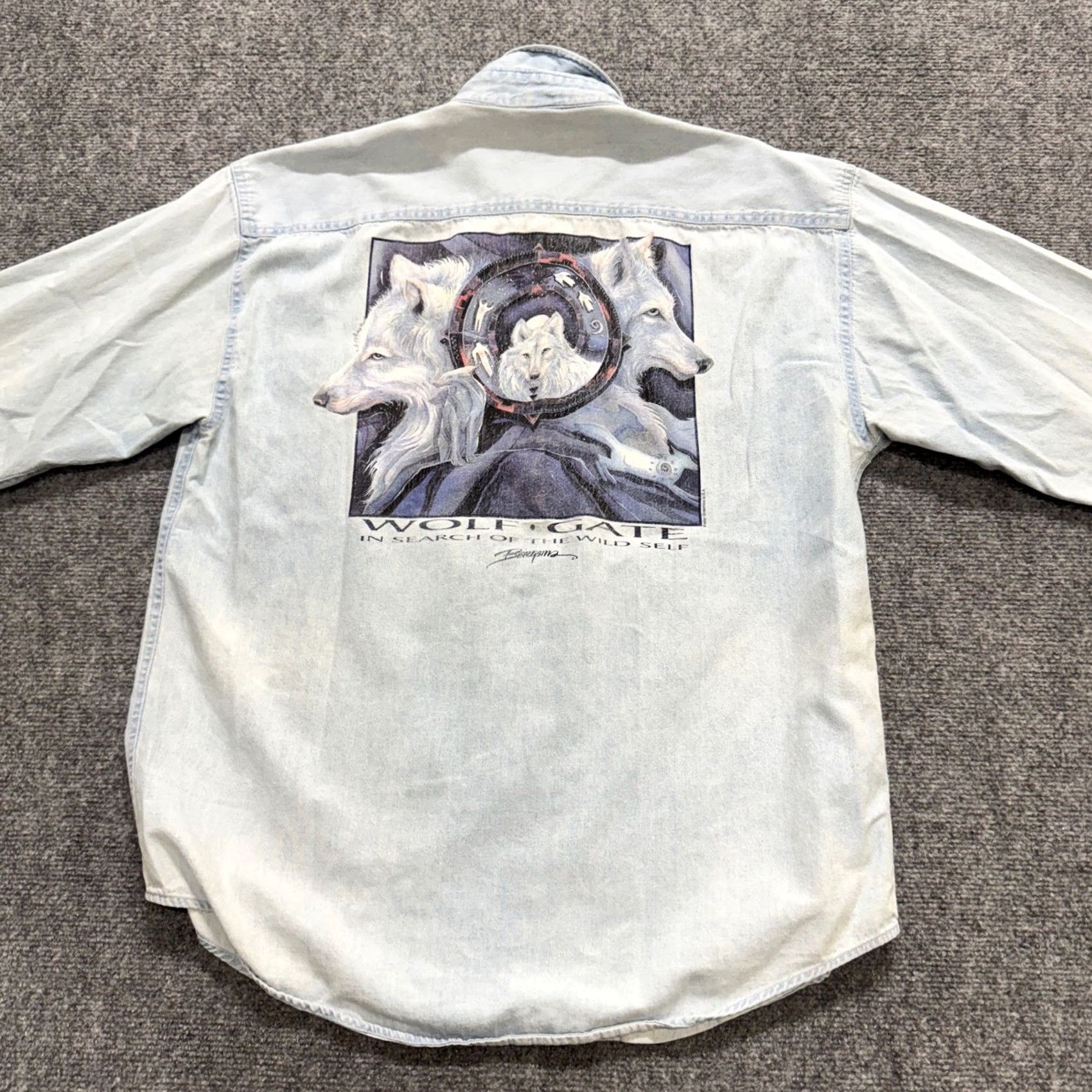 The Unbranded Brand Wolf Gate Dress Shirt Men's Medium Tribal Button Up Casual 100% Cotton Blue Men M Regular The Unbranded Brand Size US M / EU 48-50 / 2 - 3 Thumbnail