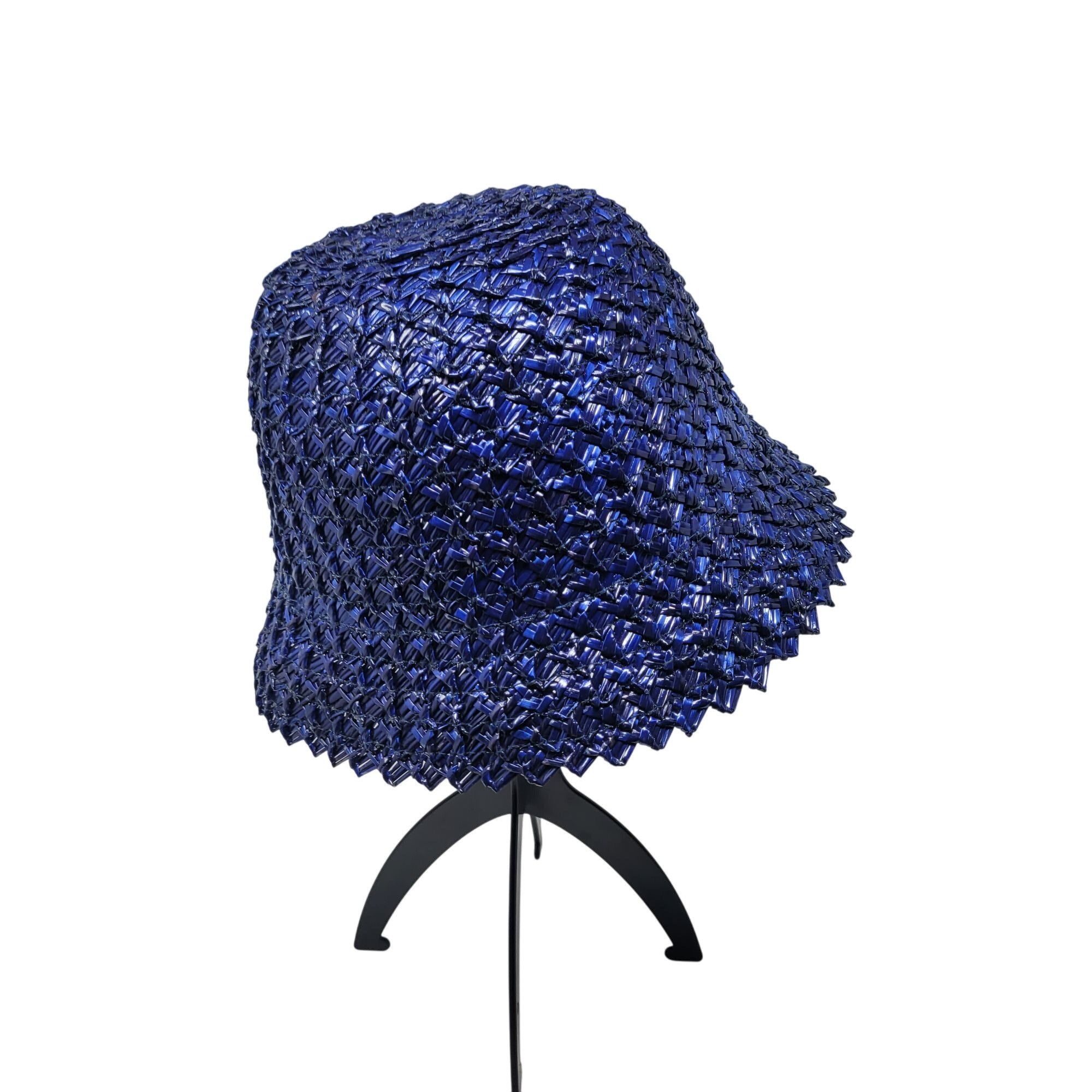 Vintage Vtg 20s 30s Italian Filippo Catarzi Blue Woven Straw Bucket Size ONE SIZE - 8 Thumbnail