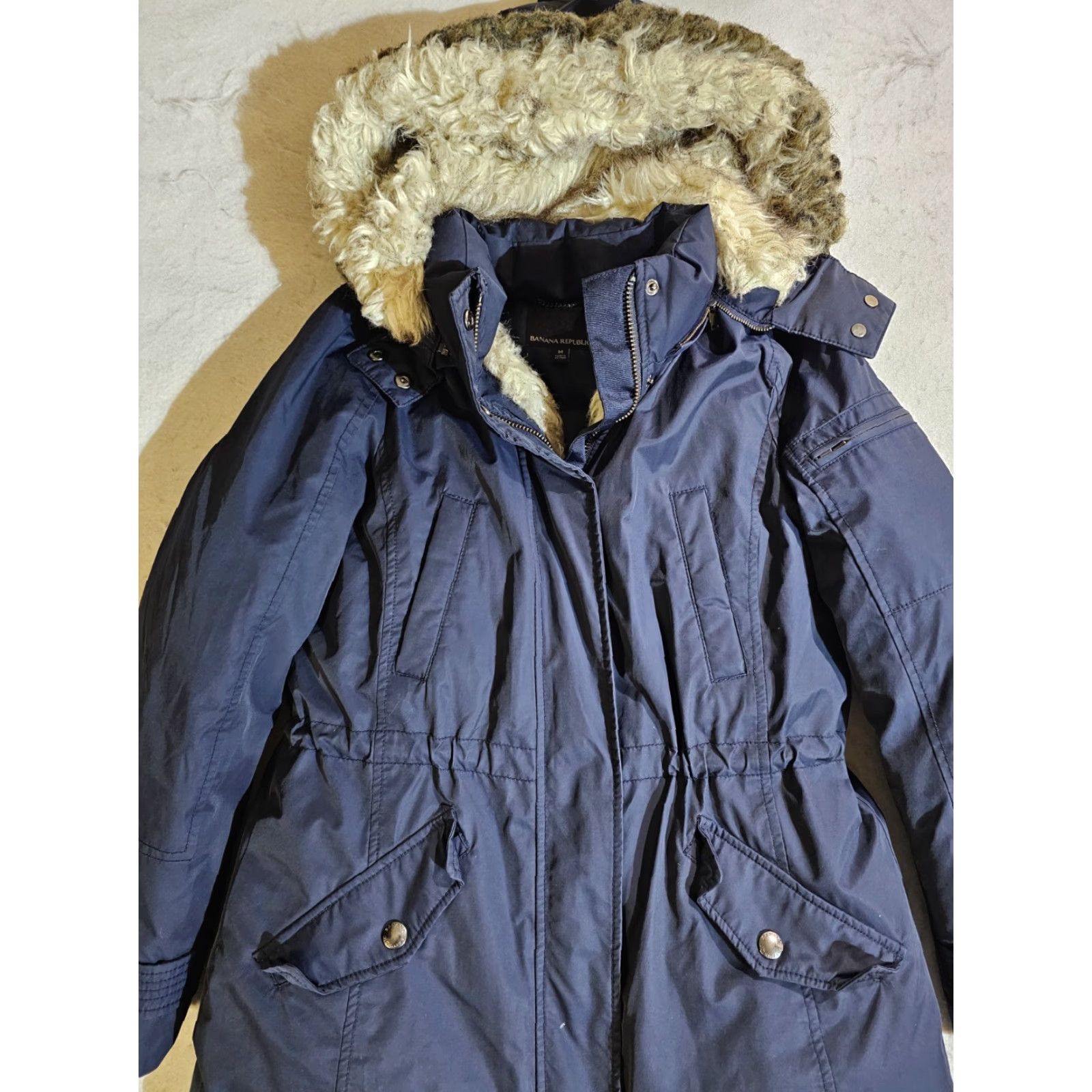 Banana Republic Banana Republic Parka Jacket Womens M Blue Down Faux Fur Hooded Removable Hood Classic 2 Way Front Zipper Pockets Winter Casual Travel Long Coat Size M / US 6-8 / IT 42-44 - 2 Thumbnail