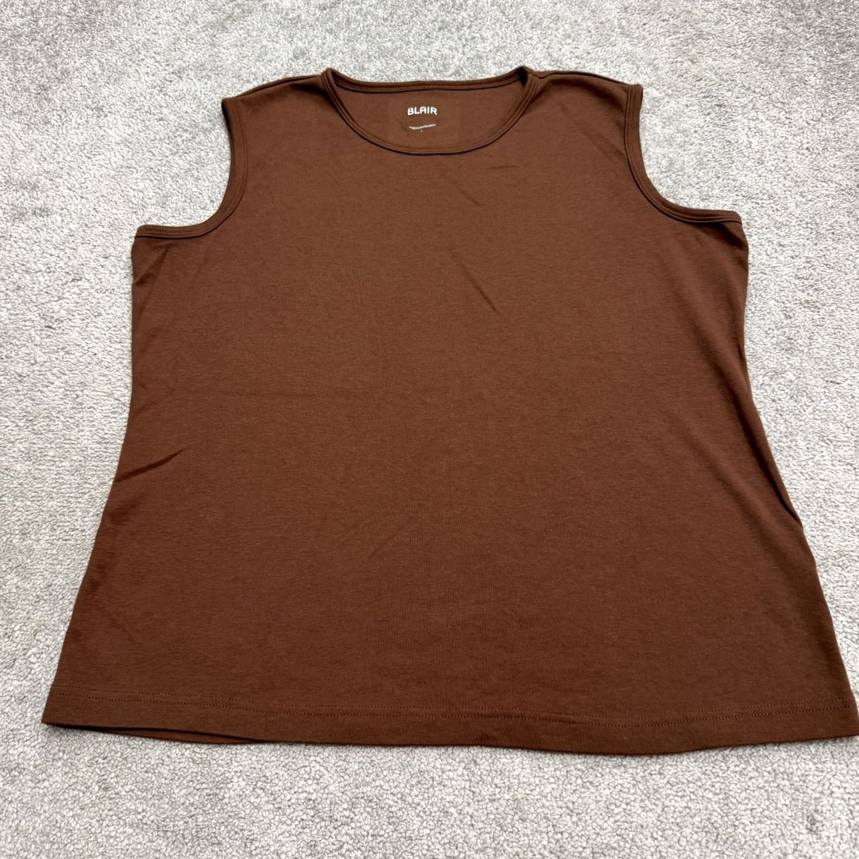 Blair Blair Cotton Blend Basic Tank Women L Brown Crew Neck Sleeveless Essential Shirt Size L / US 10 / IT 46 - 2 Thumbnail