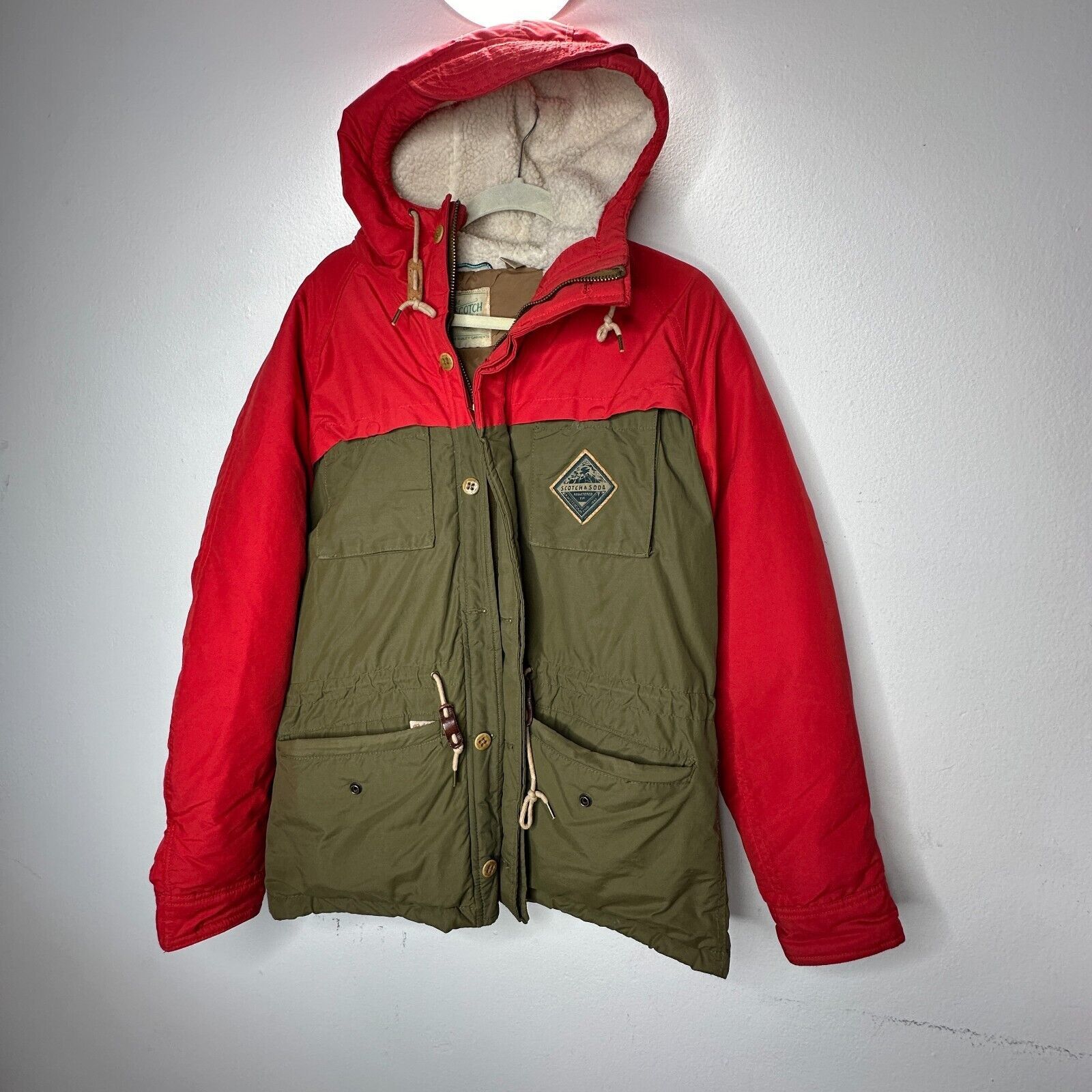 Scotch & Soda Scotch & Soda Olive & Red Front Zip Hooded Heavy Jacket M Size M / US 6-8 / IT 42-44 - 2 Thumbnail