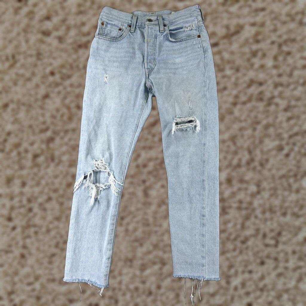 Levi's Levis Jeans Womens 501 Regular 26 White Denim Button 5-Pocket Distressed Stretch Vintage No Size 26" / US 2 / IT 38 - 1 Thumbnail