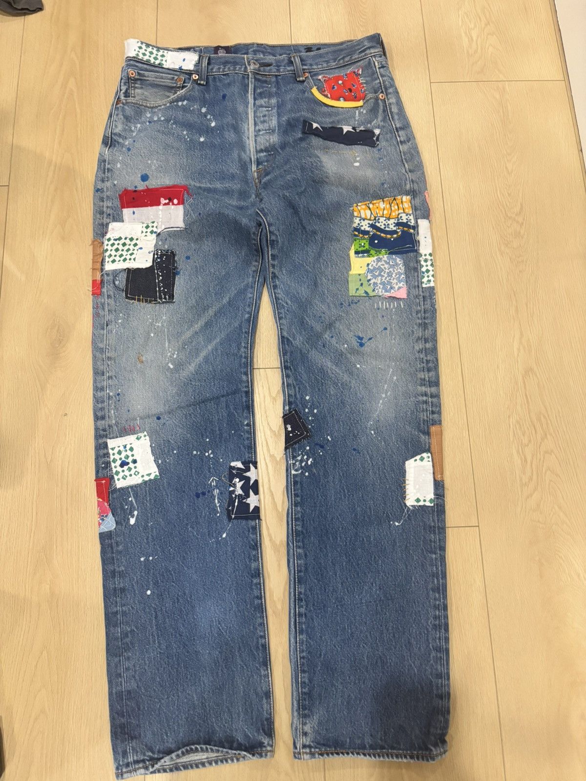 Other Res Ipsa Custom Levis 501 Patchwork Paint Splatter Jeans Men Size US 36 / EU 52 - 1 Thumbnail