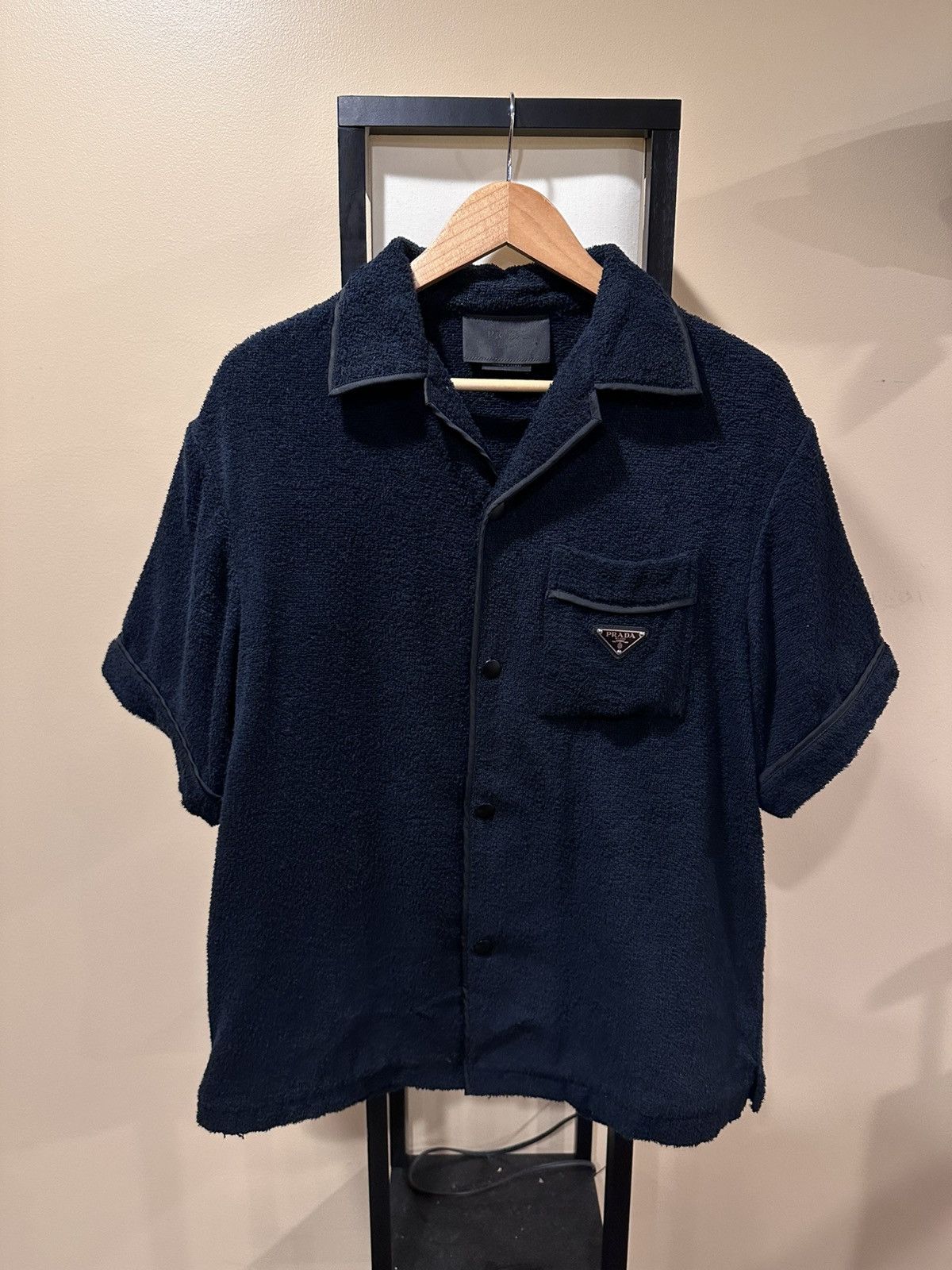 Prada Prada Spugna Terry Towel Dark Navy Bowling Button Up Shirt Size US M / EU 48-50 / 2 - 1 Thumbnail