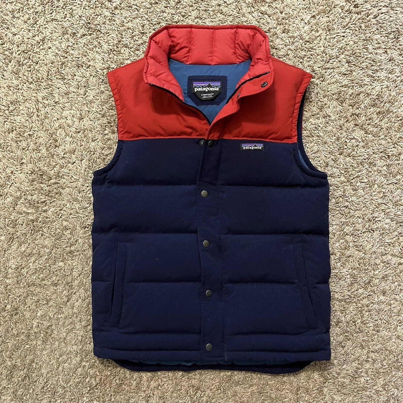 image of Patagonia Bivy Down Puffer Full Zip Snap Button Up Vest in Blue, Men's (Size Small)