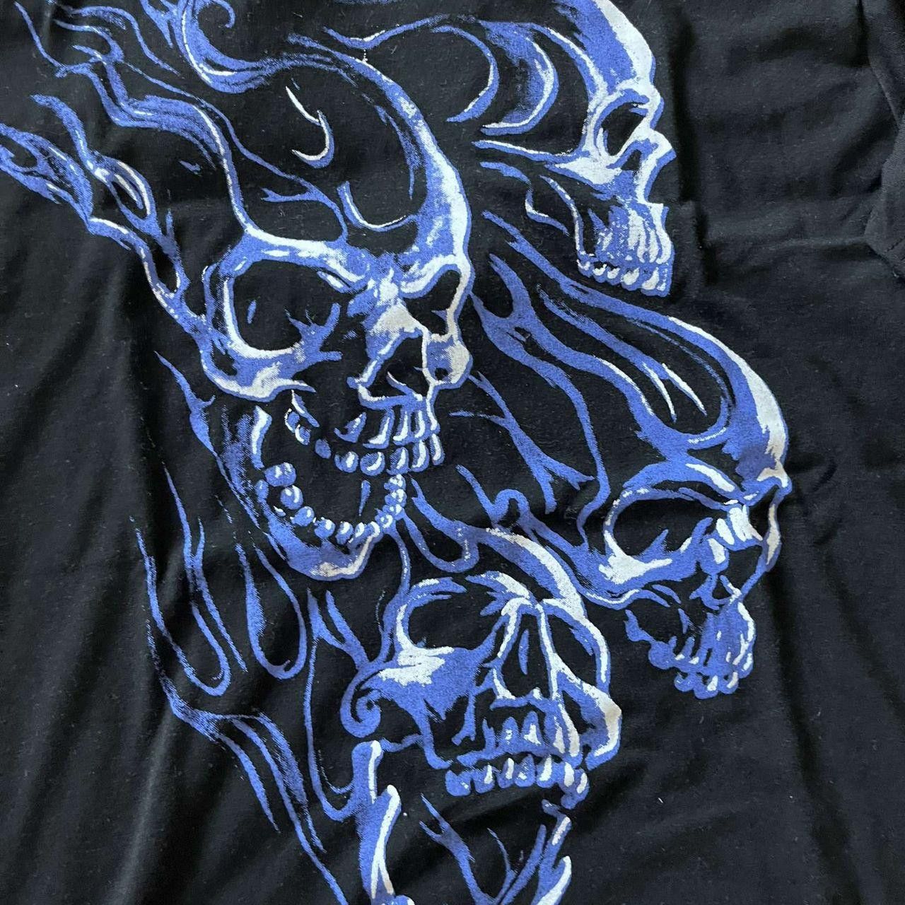 Other Y2K Blue Flaming Skull Retro T-Shirt Graphic Size L / US 10 / IT 46 - 2 Thumbnail