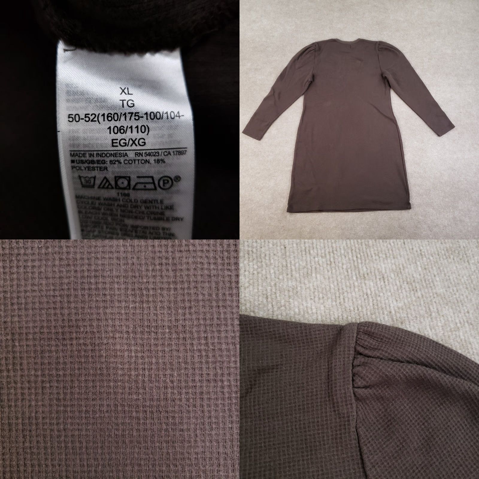Ralph Lauren VINTAGE Gap Dress Womens XL Brown Crew Neck Long Sleeve Puff Sleeve Knit Stretch Size XL / US 12-14 / IT 48-50 - 8 Thumbnail