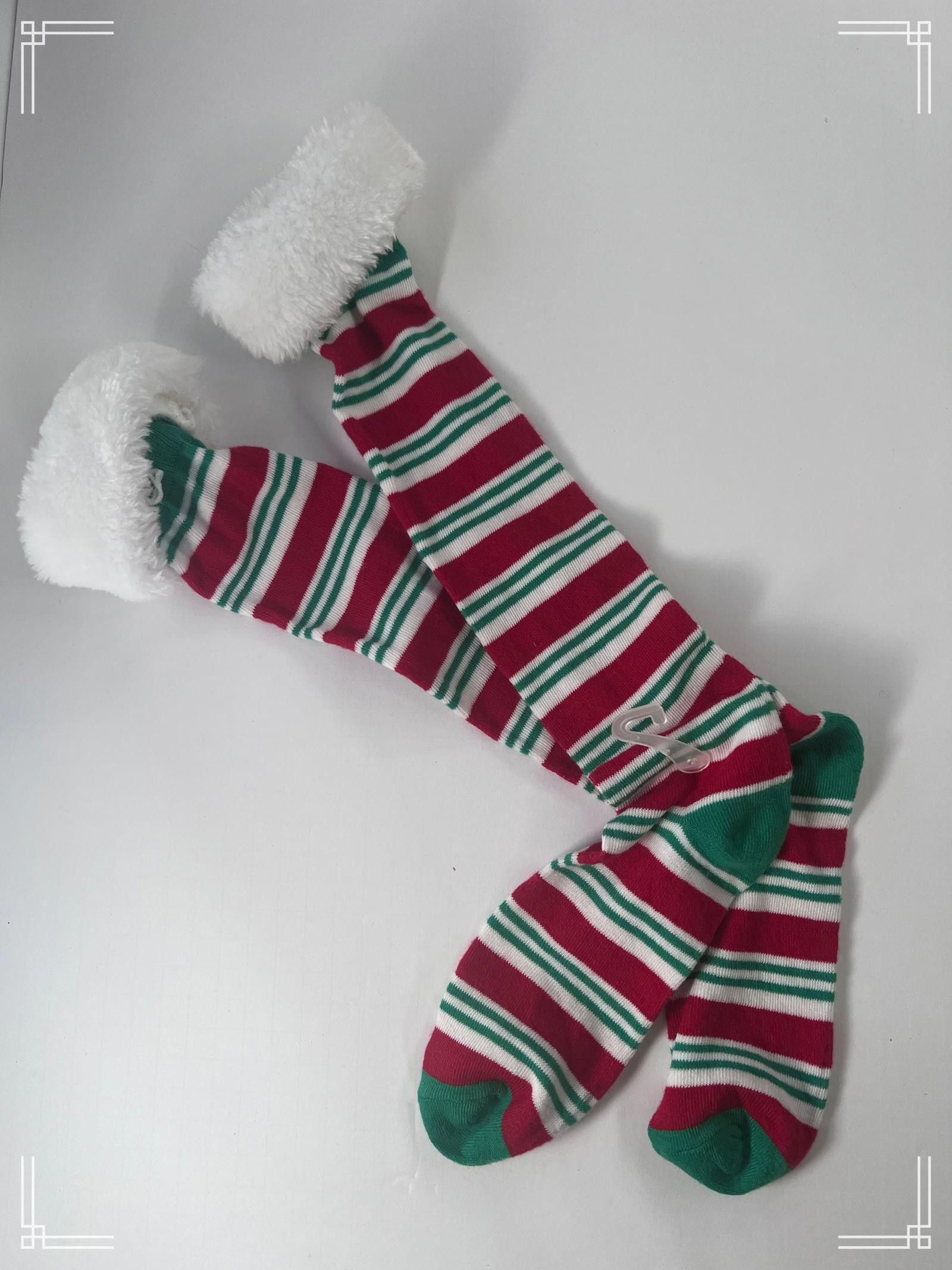 Designer Christmas Striped Fuzzy Socks with Red, Green, and White Size ONE SIZE - 1 Thumbnail