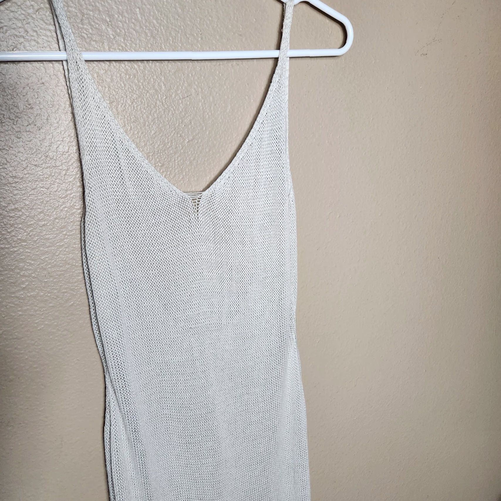 Vintage Womens |S| Beige Lightweight Open Knit Side Slit Knee Length Tank Cover-Up Shirt Size ONE SIZE - 3 Thumbnail