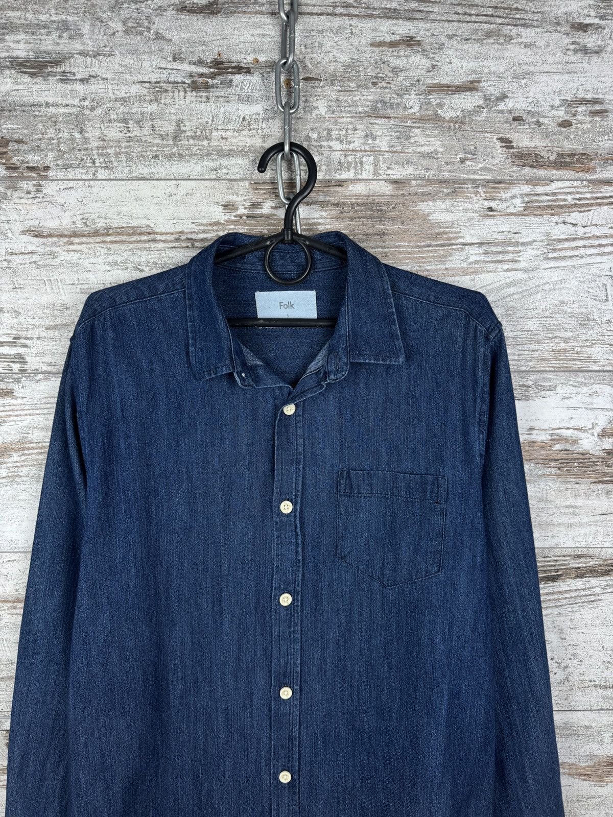 Folk Mens Vintage Folk denim shirts button up jeans blue luxury Size US M / EU 48-50 / 2 - 3 Thumbnail
