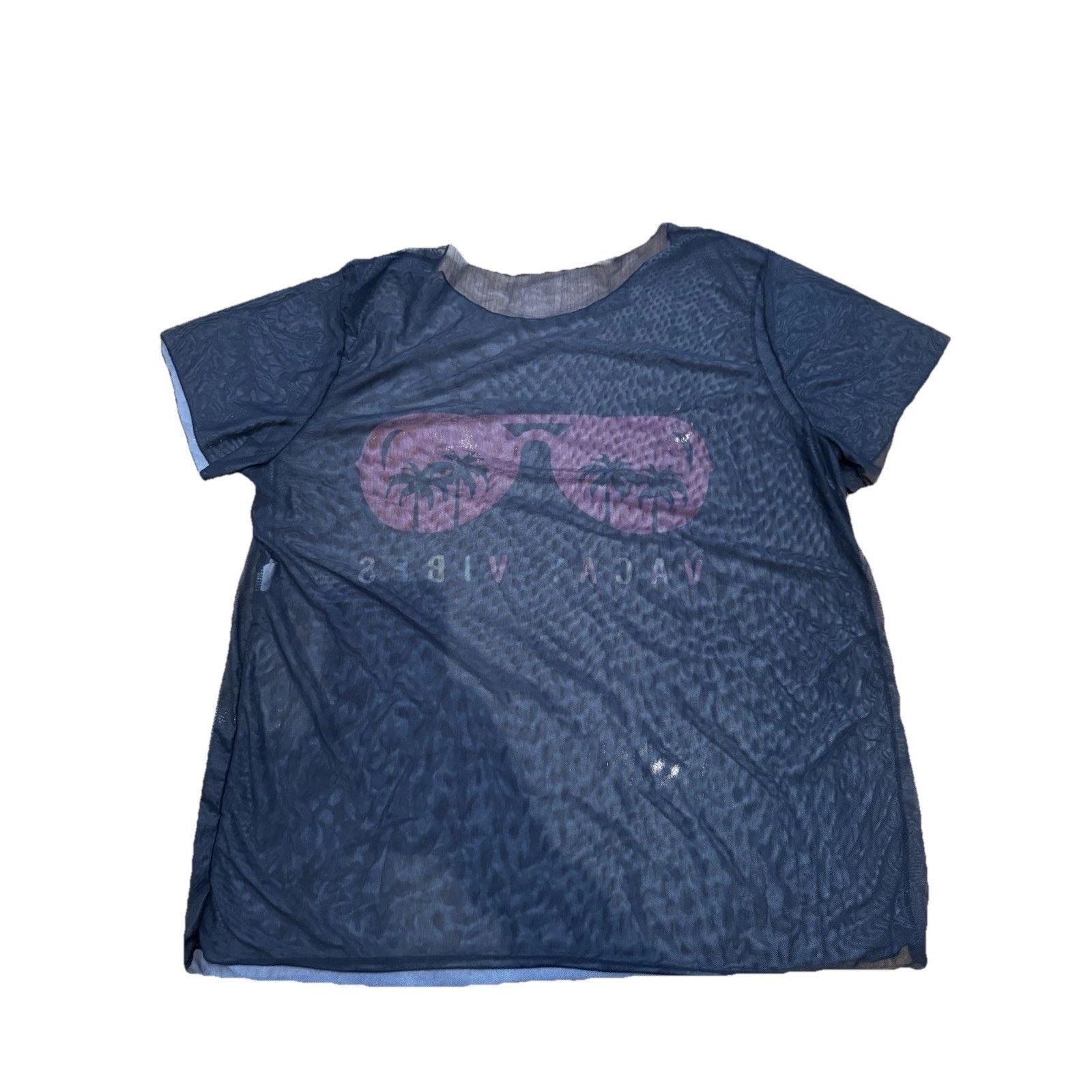 Other Womens Sheer Mesh Tee Top Vacay Vibes Pink Sunglasses Size XL / US 12-14 / IT 48-50 - 2 Thumbnail