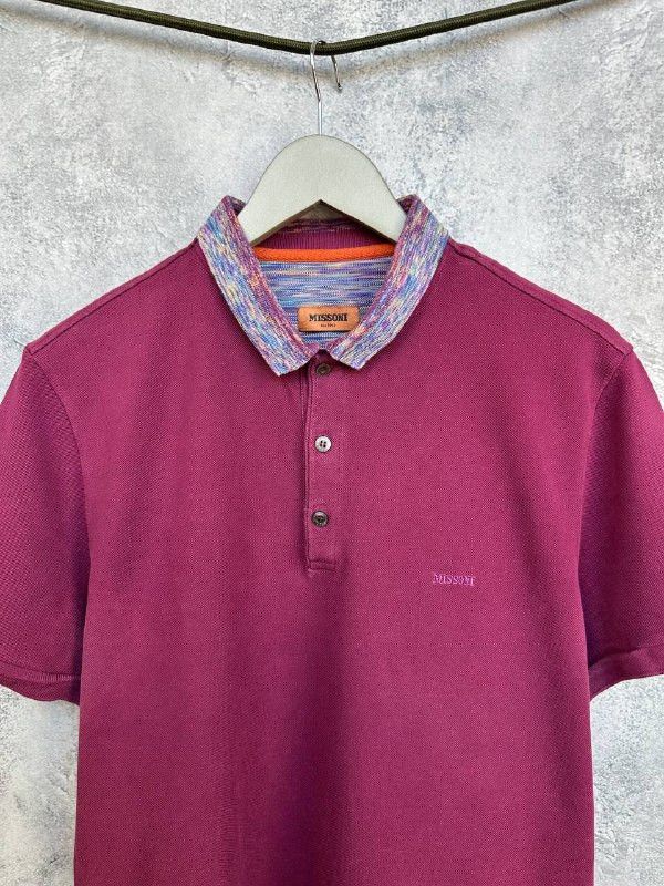 Missoni Missoni Polo Shirt Burgundy Knit Striped Collar Designer Size US L / EU 52-54 / 3 - 4 Thumbnail