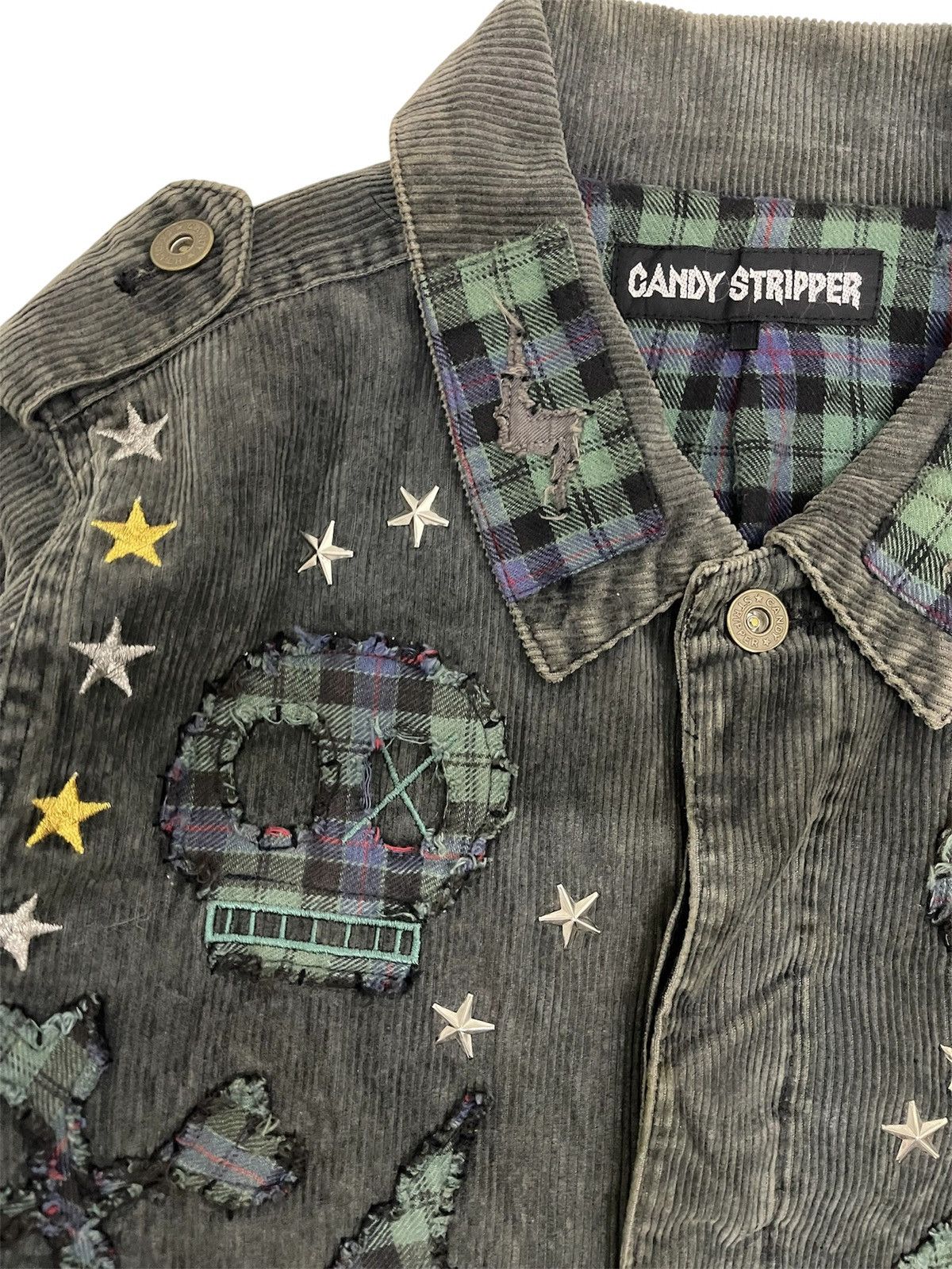 If Six Was Nine Candy Stripper Plaid Skull Patchwork Punk Chore Jacket Size US M / EU 48-50 / 2 - 8 Thumbnail
