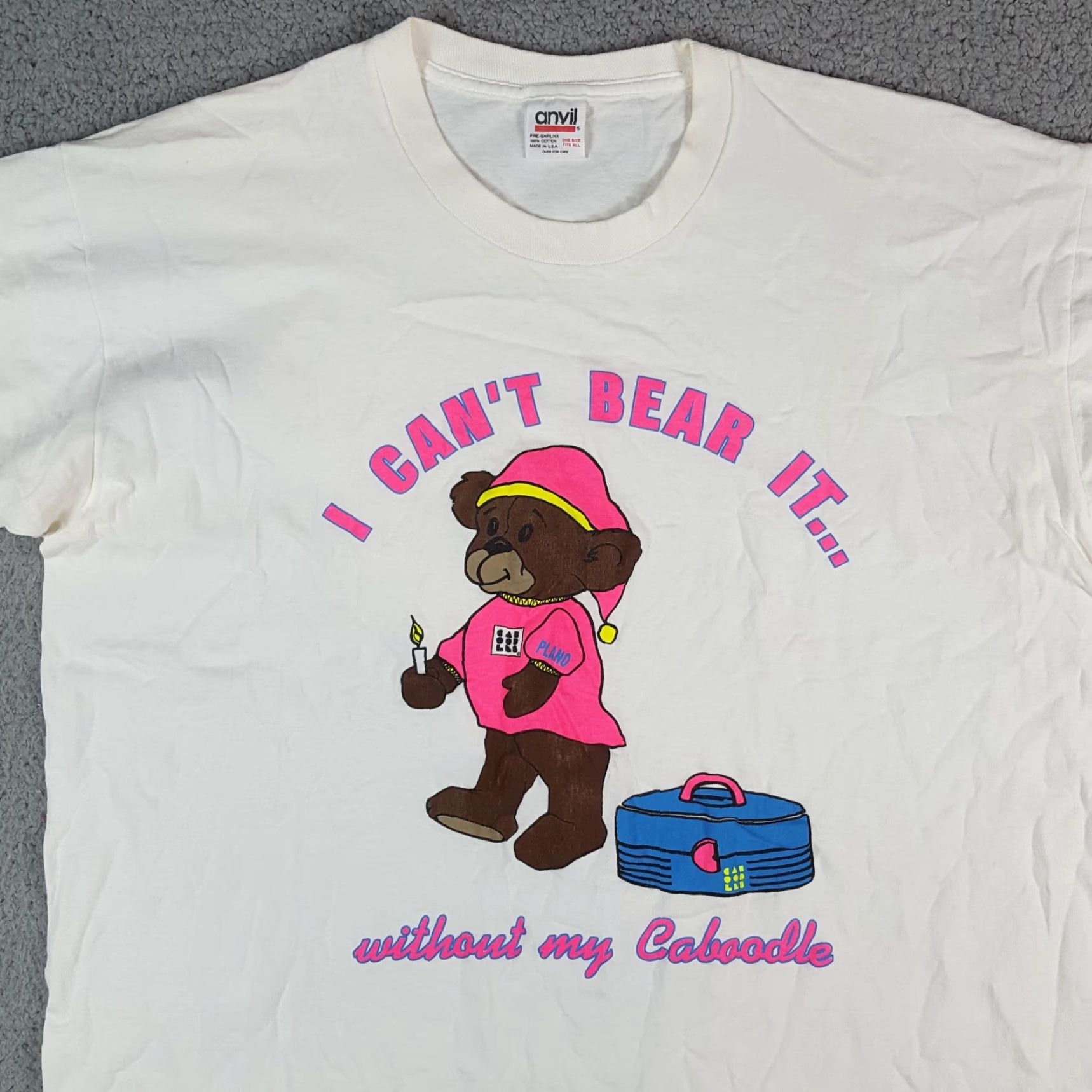 Anvil VINTAGE Caboodle Bear Sleep Tee One Size T-Shirt White Cotton Anvil Women 90s Teddy Cute Rock Vintage Y2K Outdoors Size ONE SIZE - 2 Thumbnail