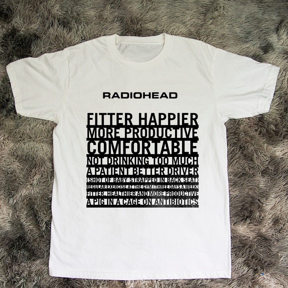 Other Radiohead Fitter Happier Lyrics White Unisex T-Shirt Size US M / EU 48-50 / 2 - 1 Preview