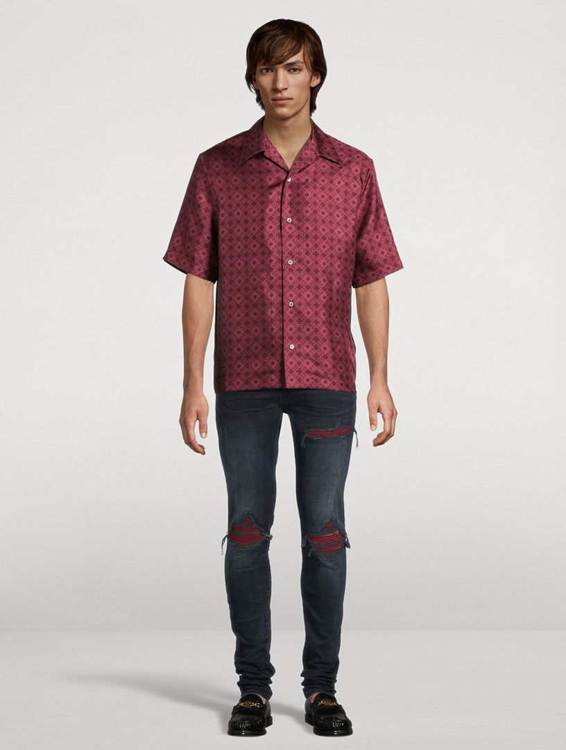 Amiri os11x1225 MA Quad Silk Bowling Shirt in Wine Size US XL / EU 56 / 4 - 5 Thumbnail