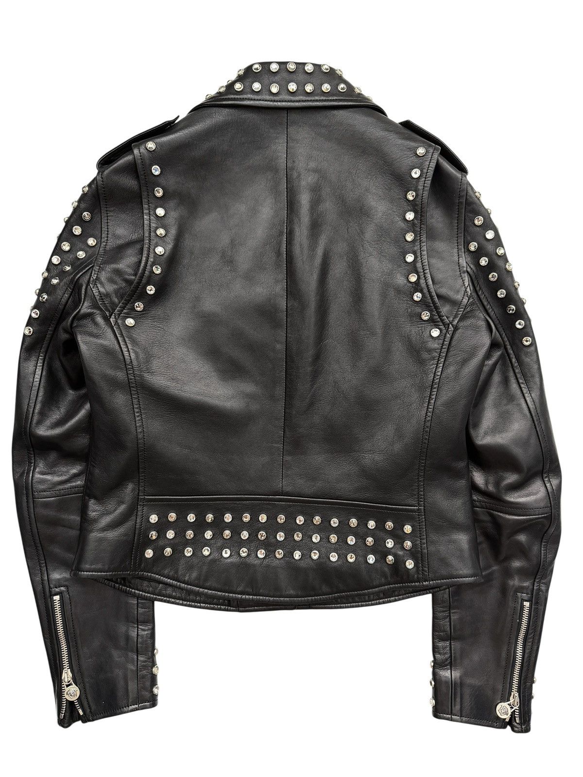 Versace $6,825 Crystal Studded Leather Motorcycle Biker Jacket Size M / US 6-8 / IT 42-44 - 2 Thumbnail