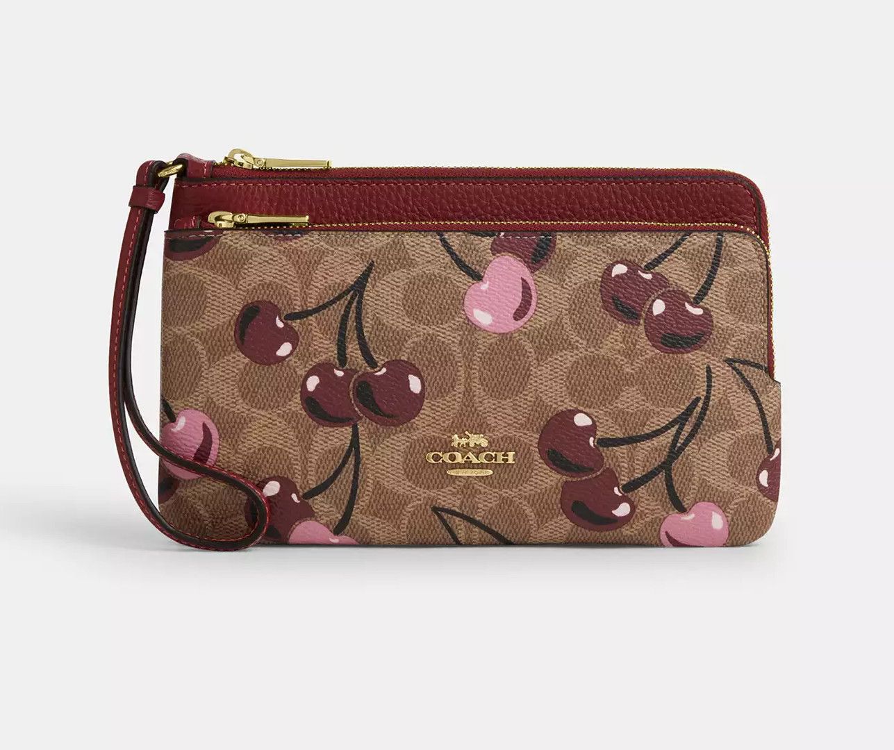 Coach 🍒 Double Zip Wallet In Signature Canvas With Cherry CZ763 Size ONE SIZE - 7 Thumbnail